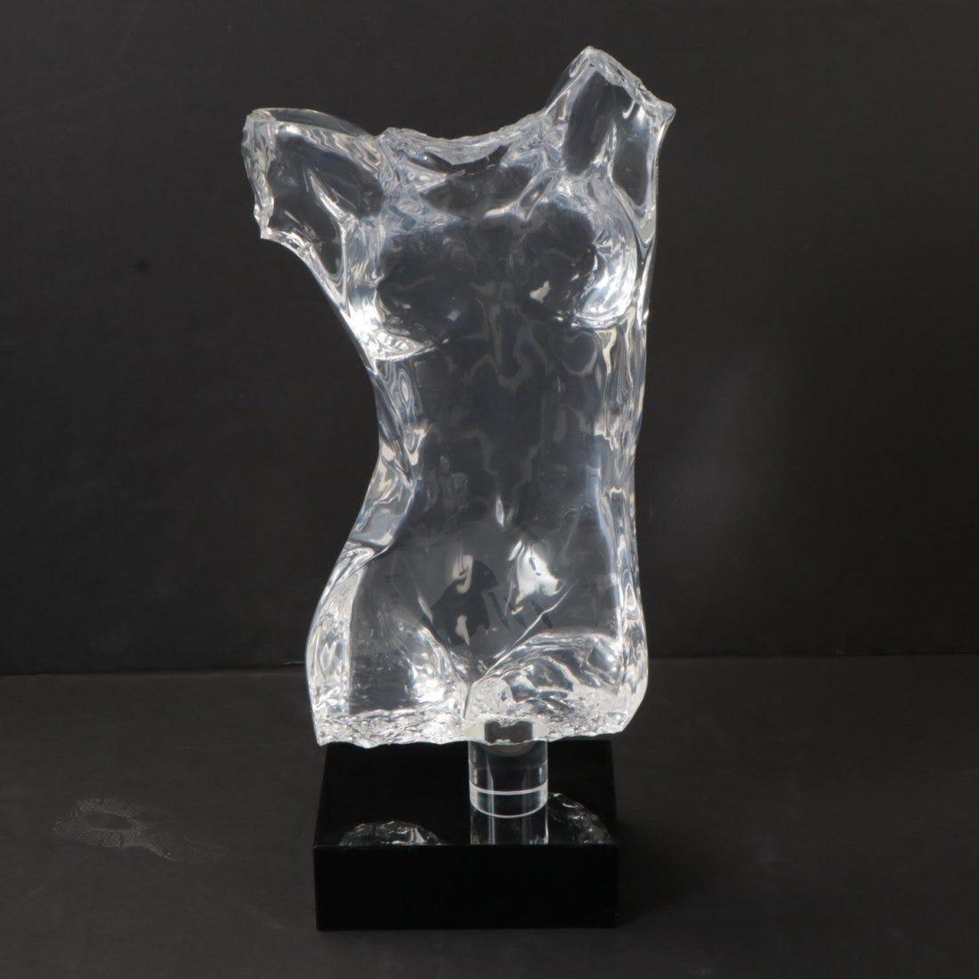 Introducing our stunning Mid-Century Modern Female Torso Sculpture, crafted meticulously in solid Lucite. This captivating art piece embodies the grace and beauty of the female form, offering a contemporary twist on classic mid-century