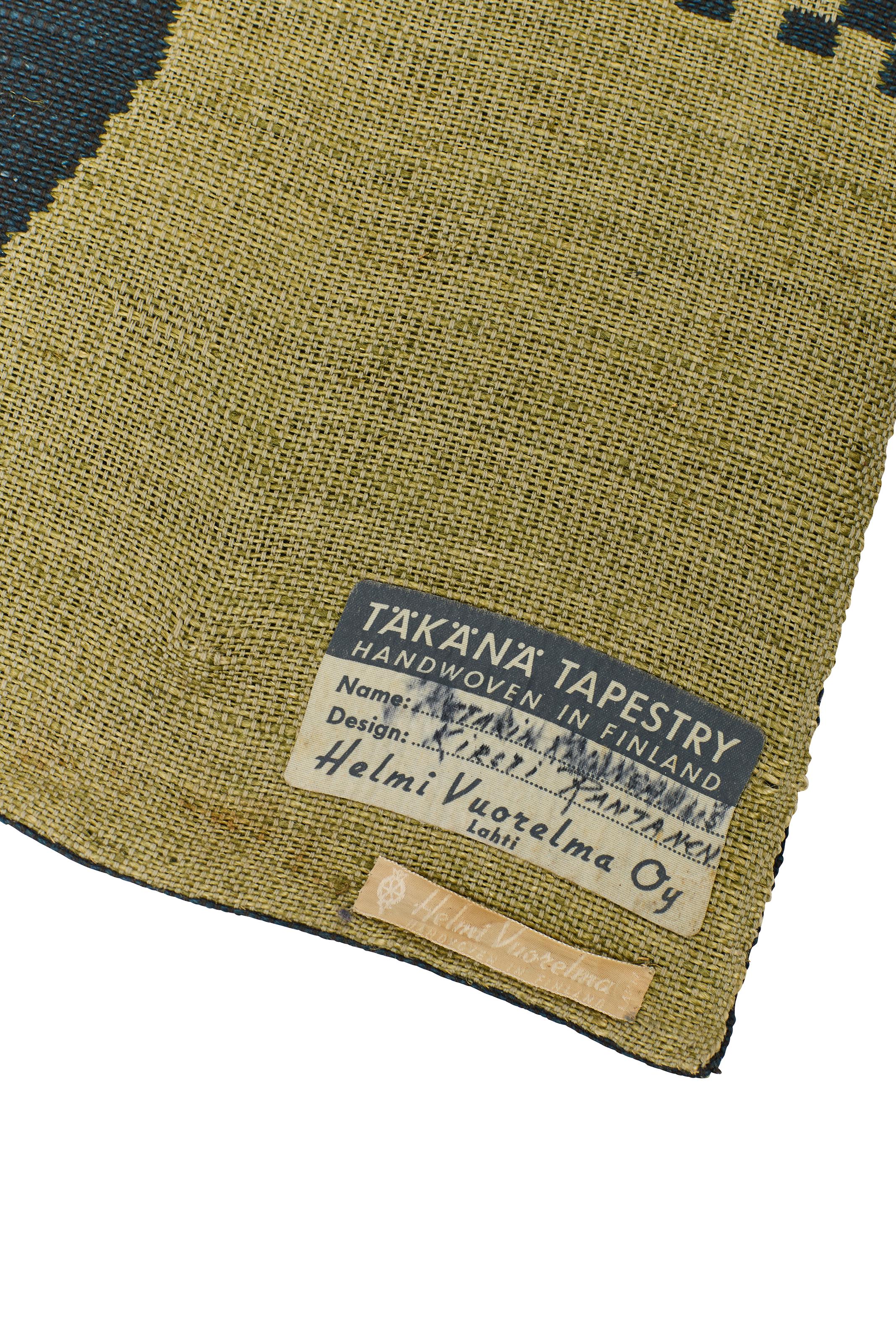 Finnischer Täkänä-Wandteppich aus der Jahrhundertmitte, Kirsti Rantanen für Helmi Vuorelma Oy (Handgewebt) im Angebot
