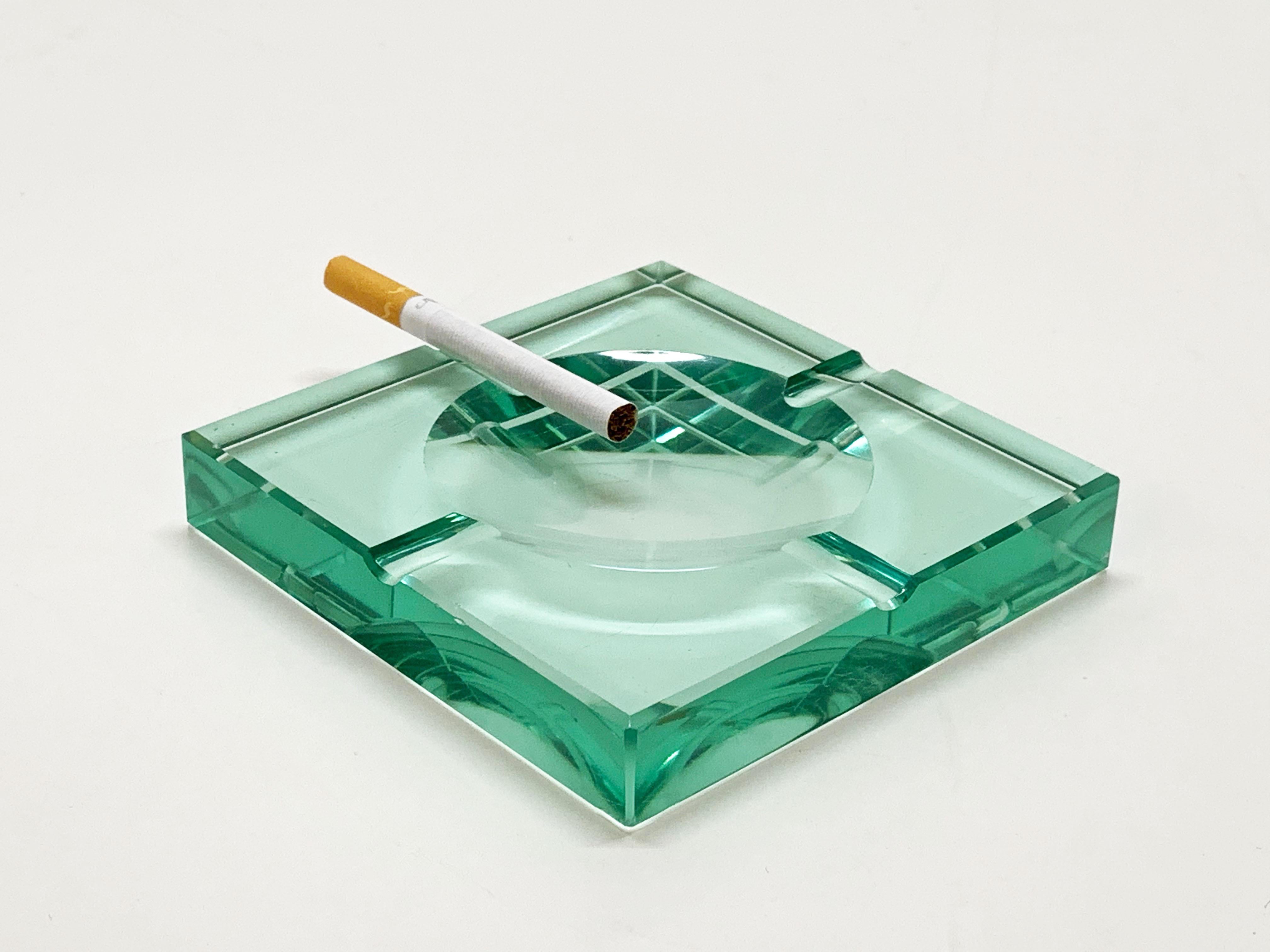 Mid-Century Modern Fontana Arte Green Crystal Glass Squared Italian Ashtray 7