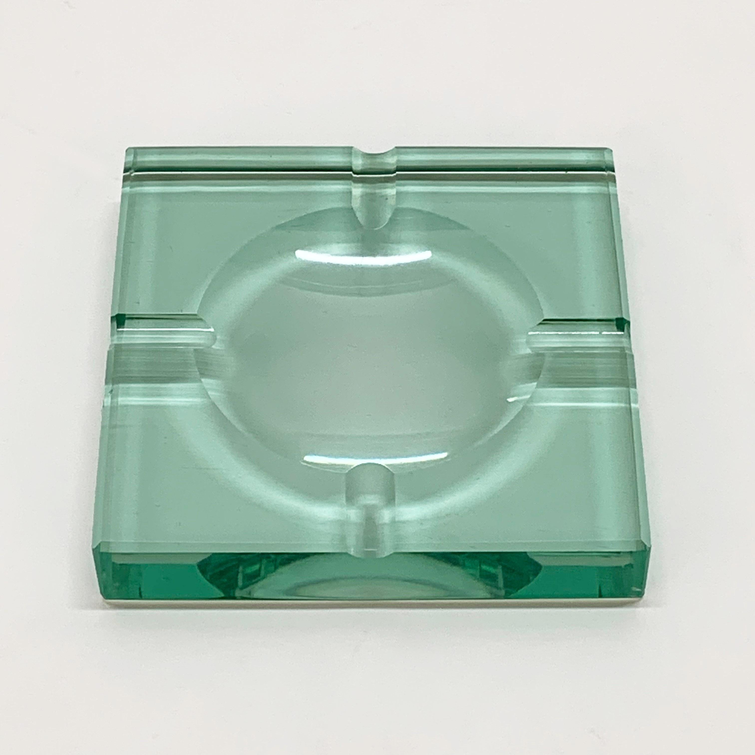 Mid-Century Modern Fontana Arte Green Crystal Glass Squared Italian Ashtray 2