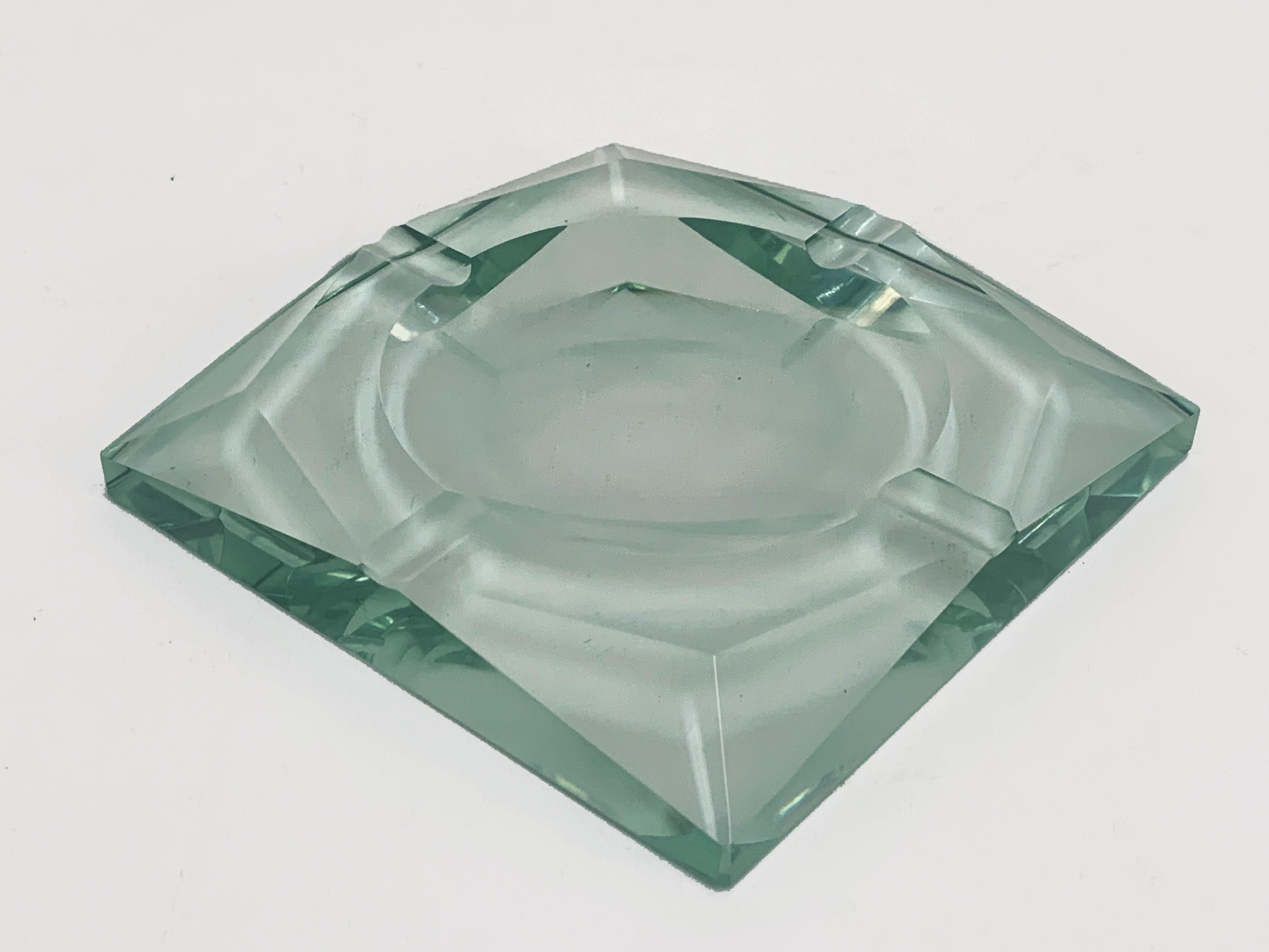 20th Century Mid-Century Modern Fontana Arte Green Glass Squared Italian Ashtray, 1960s