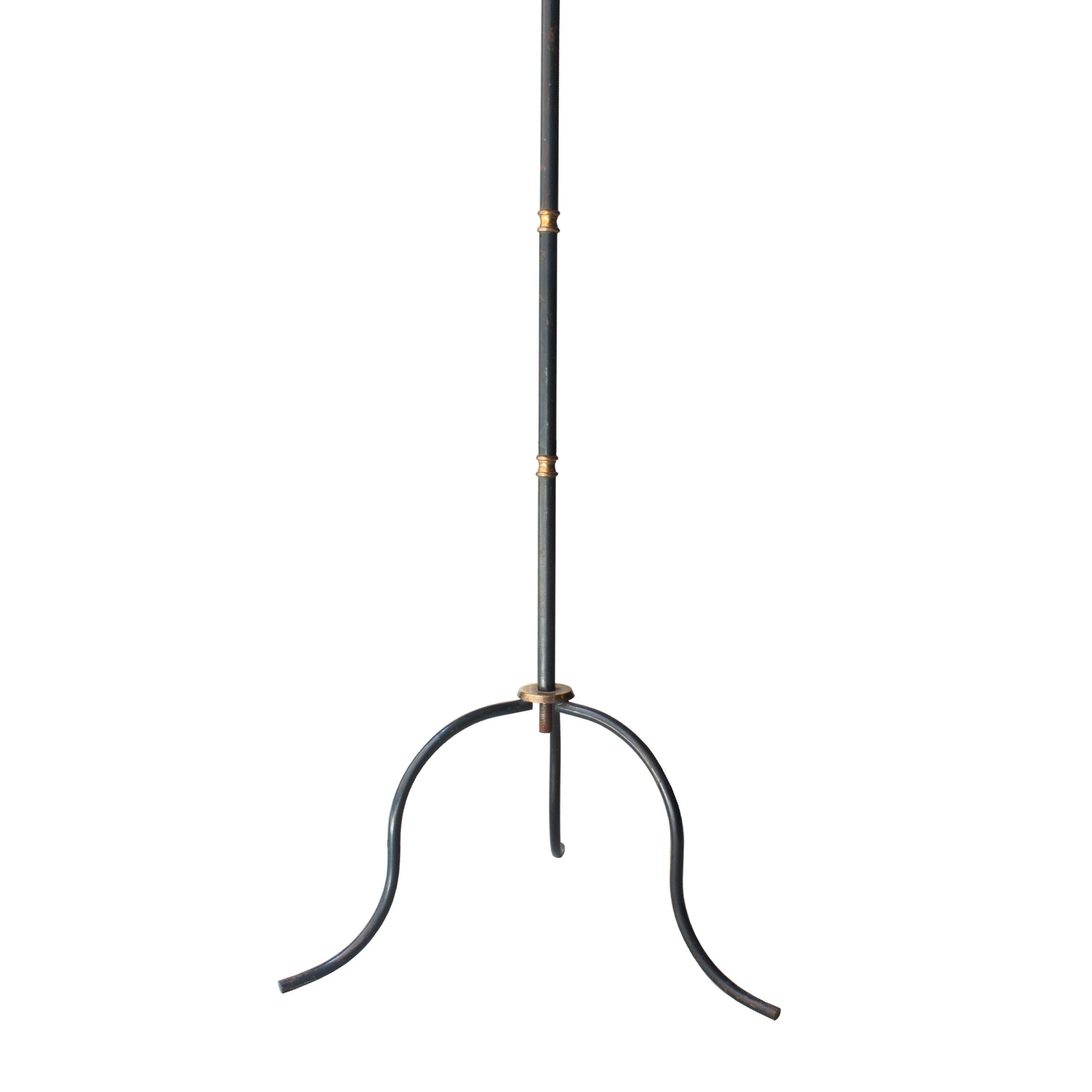 Late 20th Century Mid-Century Modern Forge Brass Black Chintz French Floor lamp, 1970 For Sale
