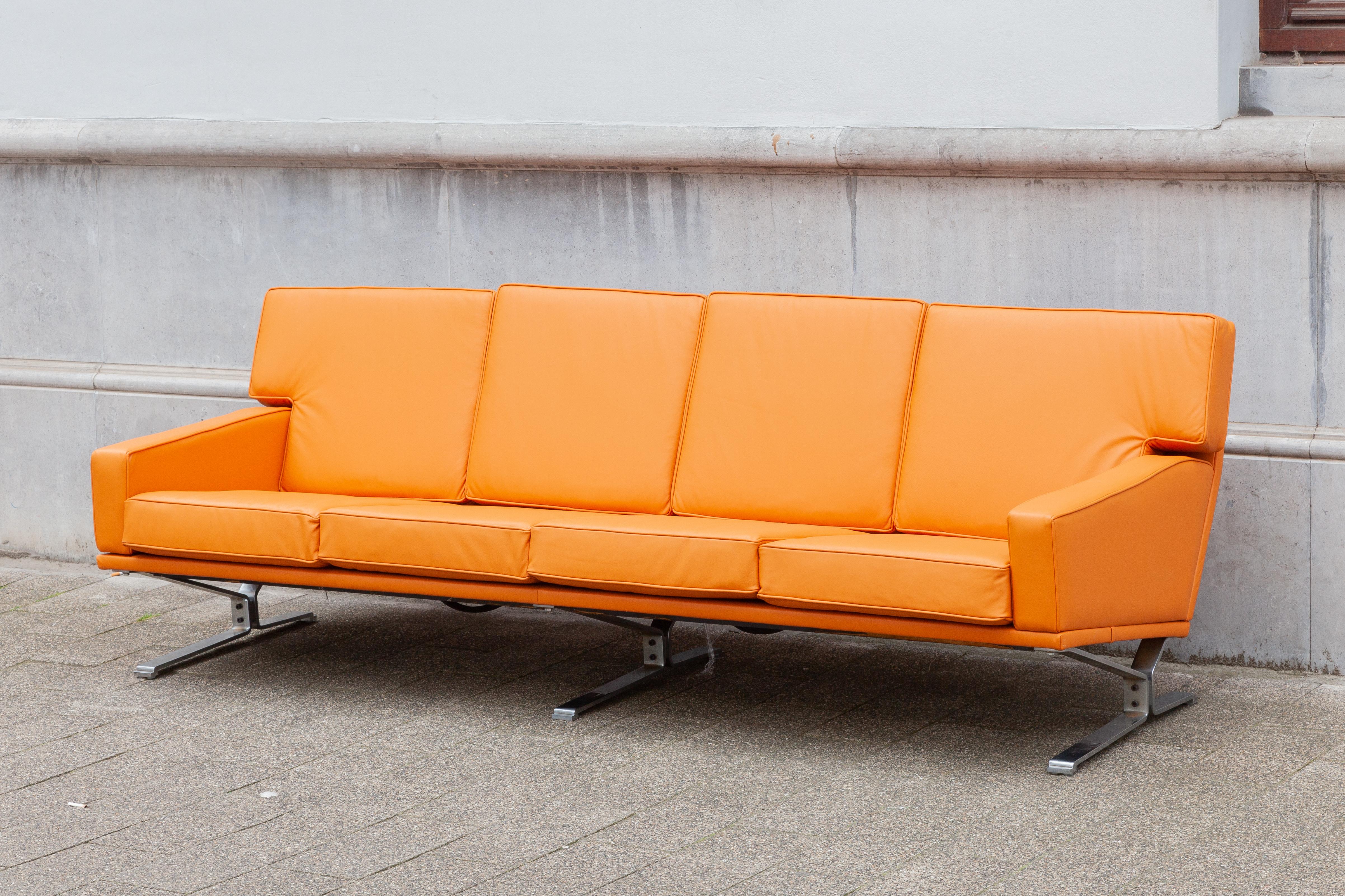 Danish Midcentury Modern Cognac Color Four-Seat Sofa, Living Roomset, 1960s, Denmark For Sale