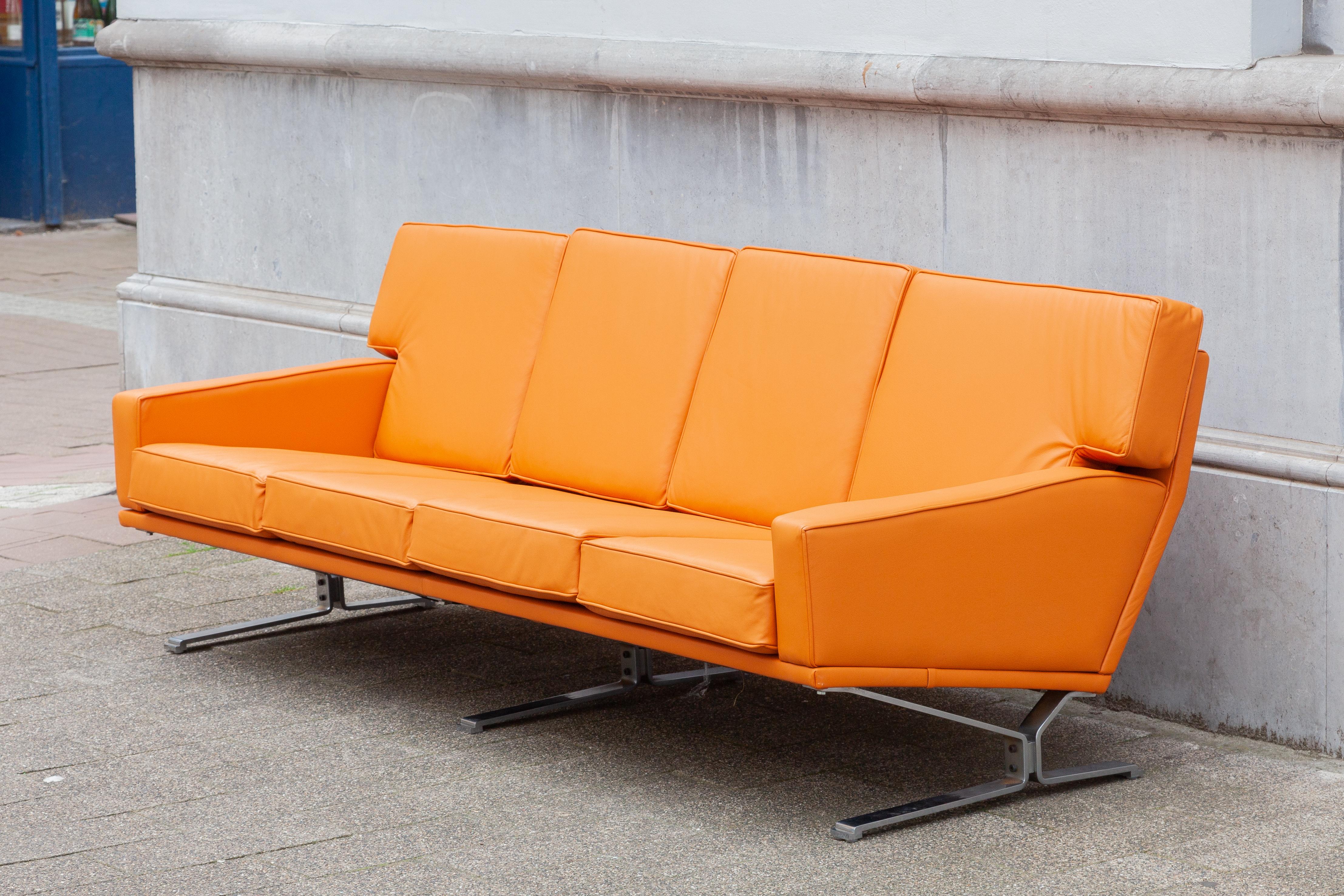 Midcentury Modern Cognac Color Four-Seat Sofa, Living Roomset, 1960s, Denmark In Good Condition For Sale In Antwerp, BE