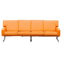 Midcentury Modern Cognac Color Four-Seat Sofa, Living Roomset, 1960s, Denmark