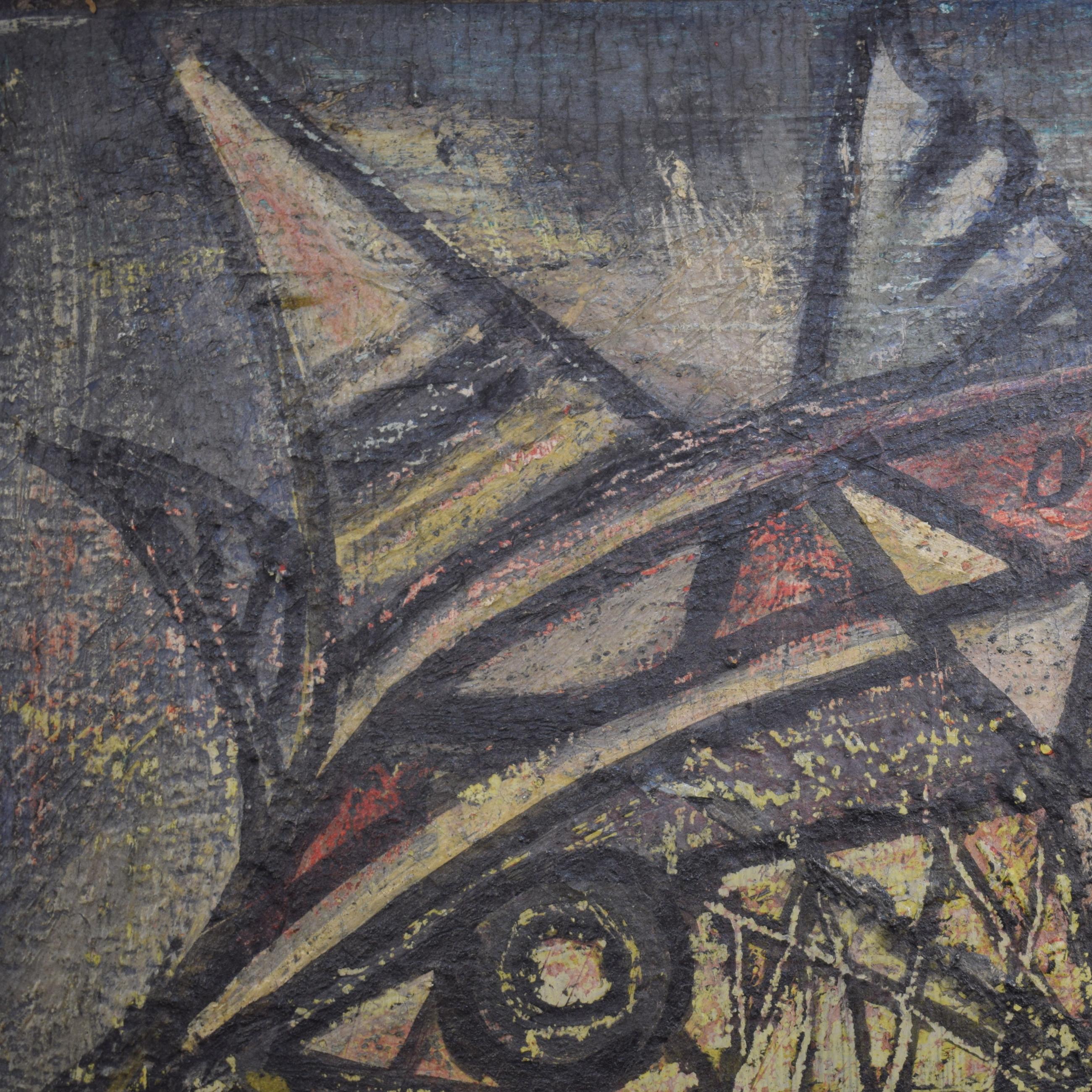 Peinture abstraite allemande encadrée moderne du milieu du siècle dernier, acrylique sur bois, vers 1960 en vente 4