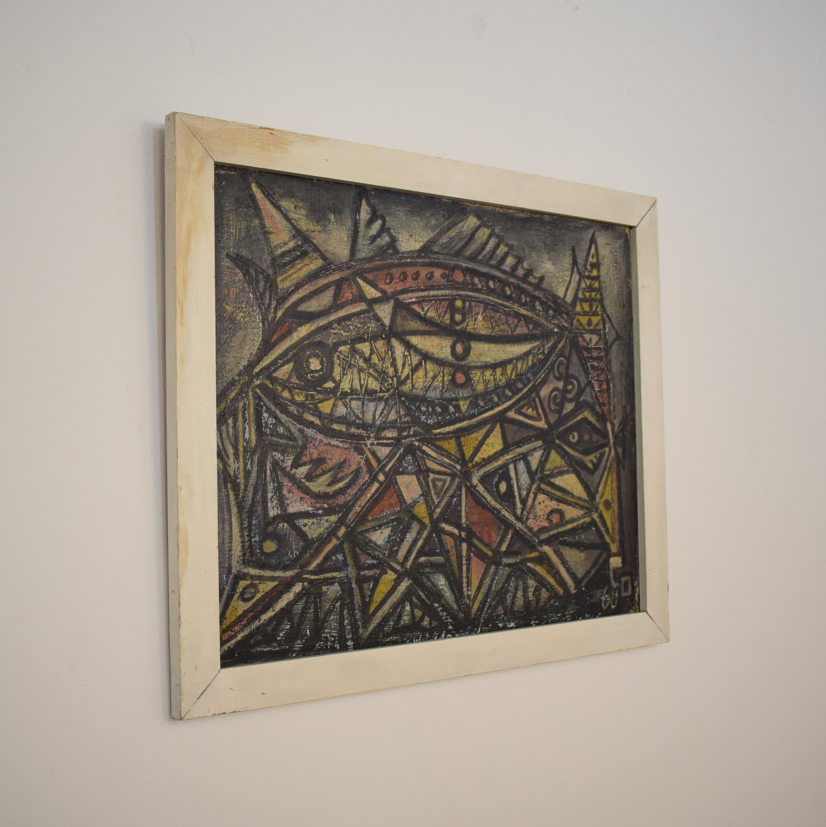 Gerahmtes deutsches abstraktes Gemälde aus Acryl auf Holz, Moderne der Mitte des Jahrhunderts, um 1960 (Handbemalt) im Angebot