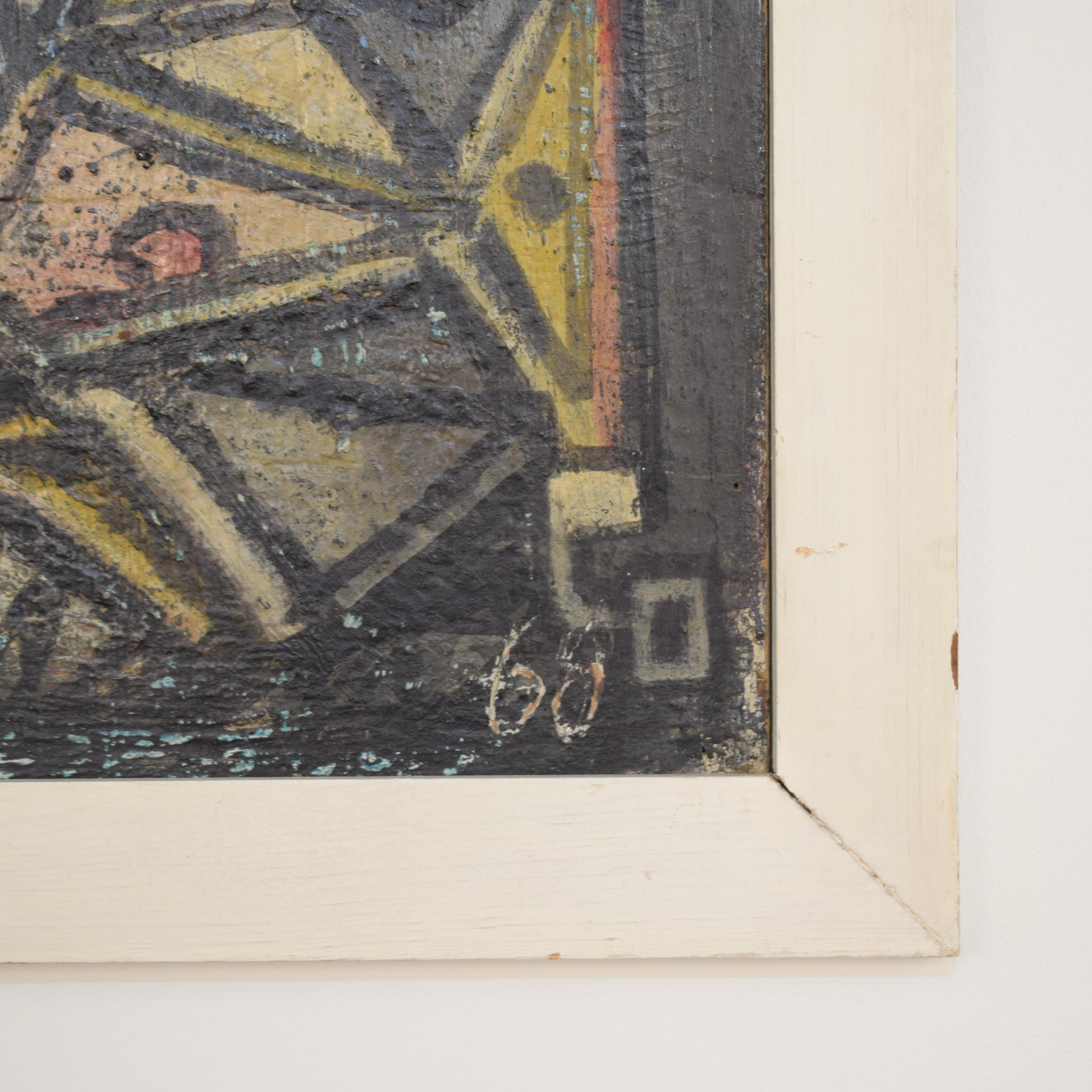 Gerahmtes deutsches abstraktes Gemälde aus Acryl auf Holz, Moderne der Mitte des Jahrhunderts, um 1960 im Angebot 1