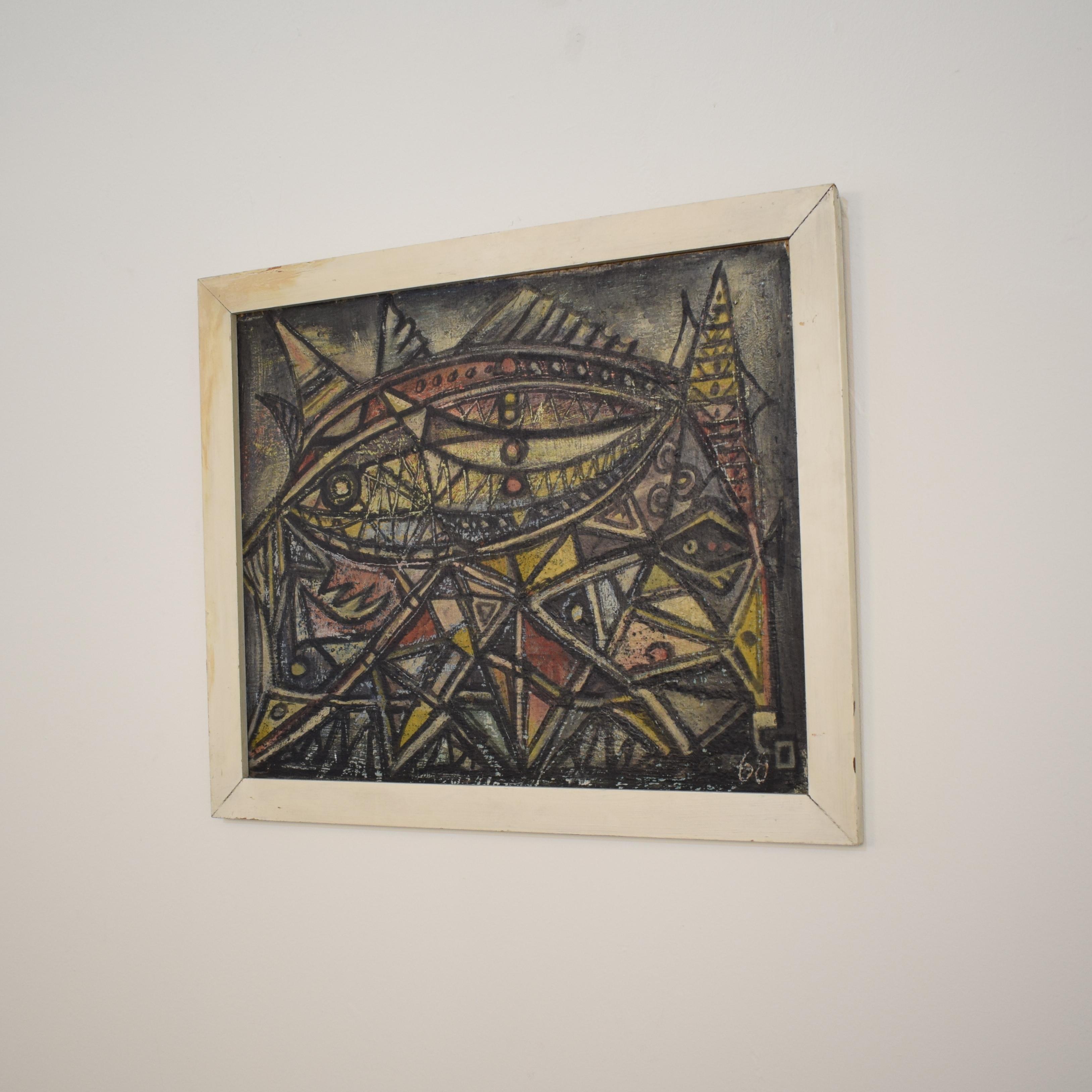 Gerahmtes deutsches abstraktes Gemälde aus Acryl auf Holz, Moderne der Mitte des Jahrhunderts, um 1960 im Angebot 2