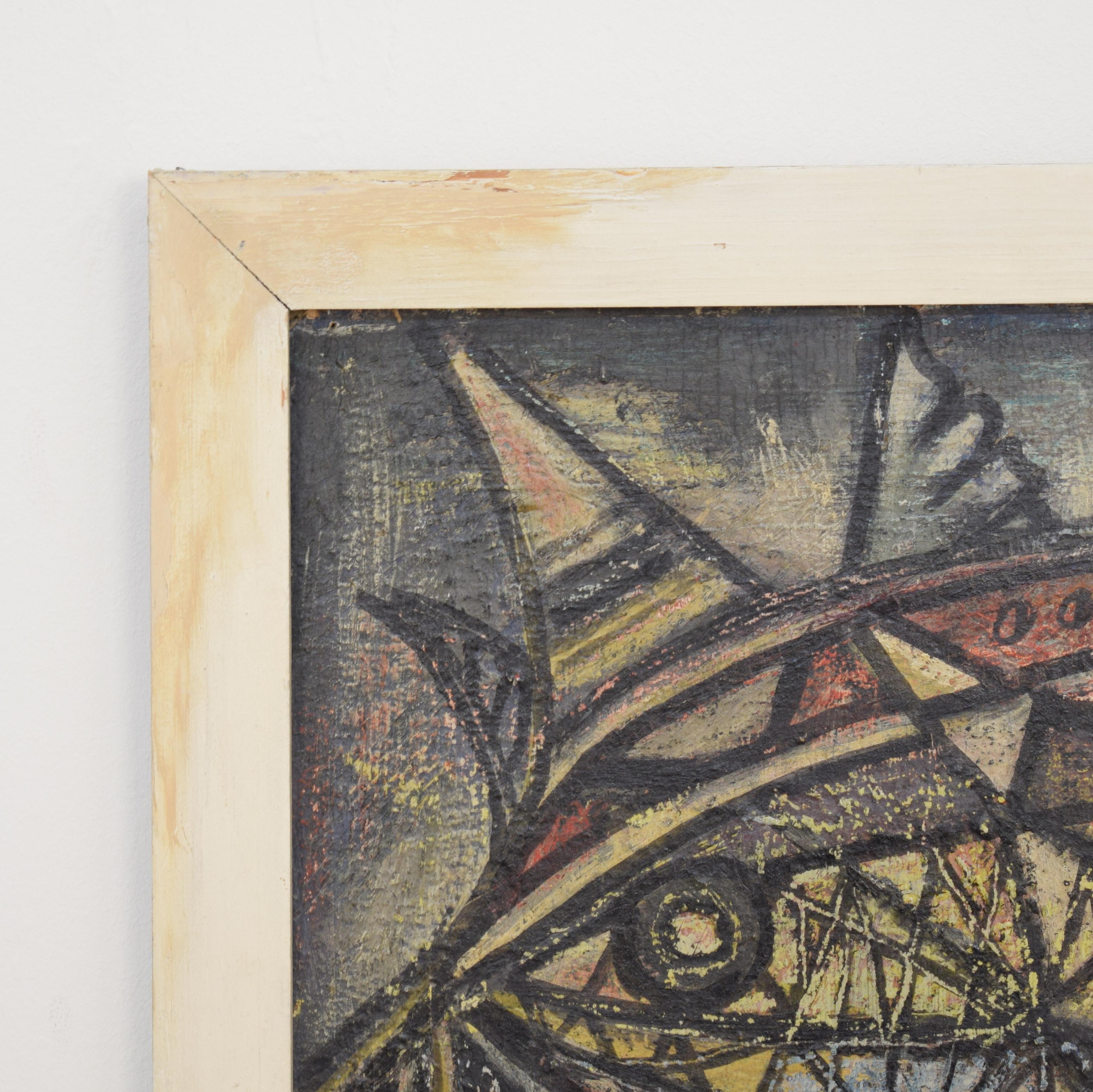 Gerahmtes deutsches abstraktes Gemälde aus Acryl auf Holz, Moderne der Mitte des Jahrhunderts, um 1960 im Angebot 3