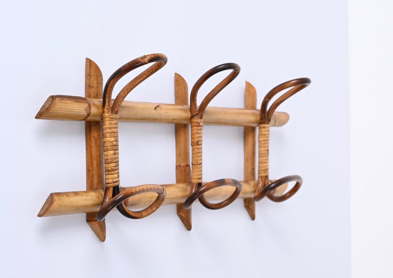 Midcentury Modern French Riviera Rattan and Bamboo Canes Coat Rack