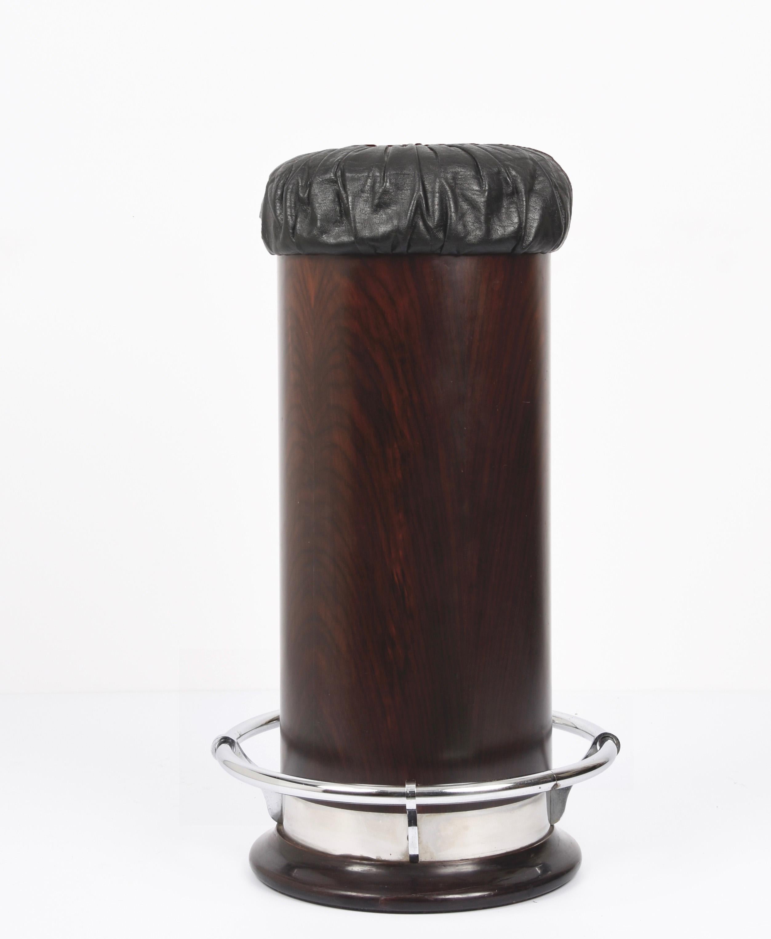 Mid-20th Century Mid-Century Modern French Wood, Chromed Metal and Black Leather Bar Stool, 1930s For Sale