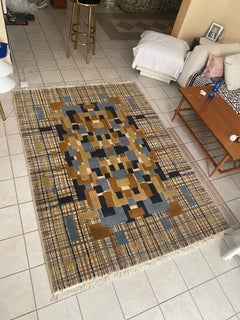 Alfombra geométrica de lana griega de mediados de siglo, años 70, 223x158 cm vintage