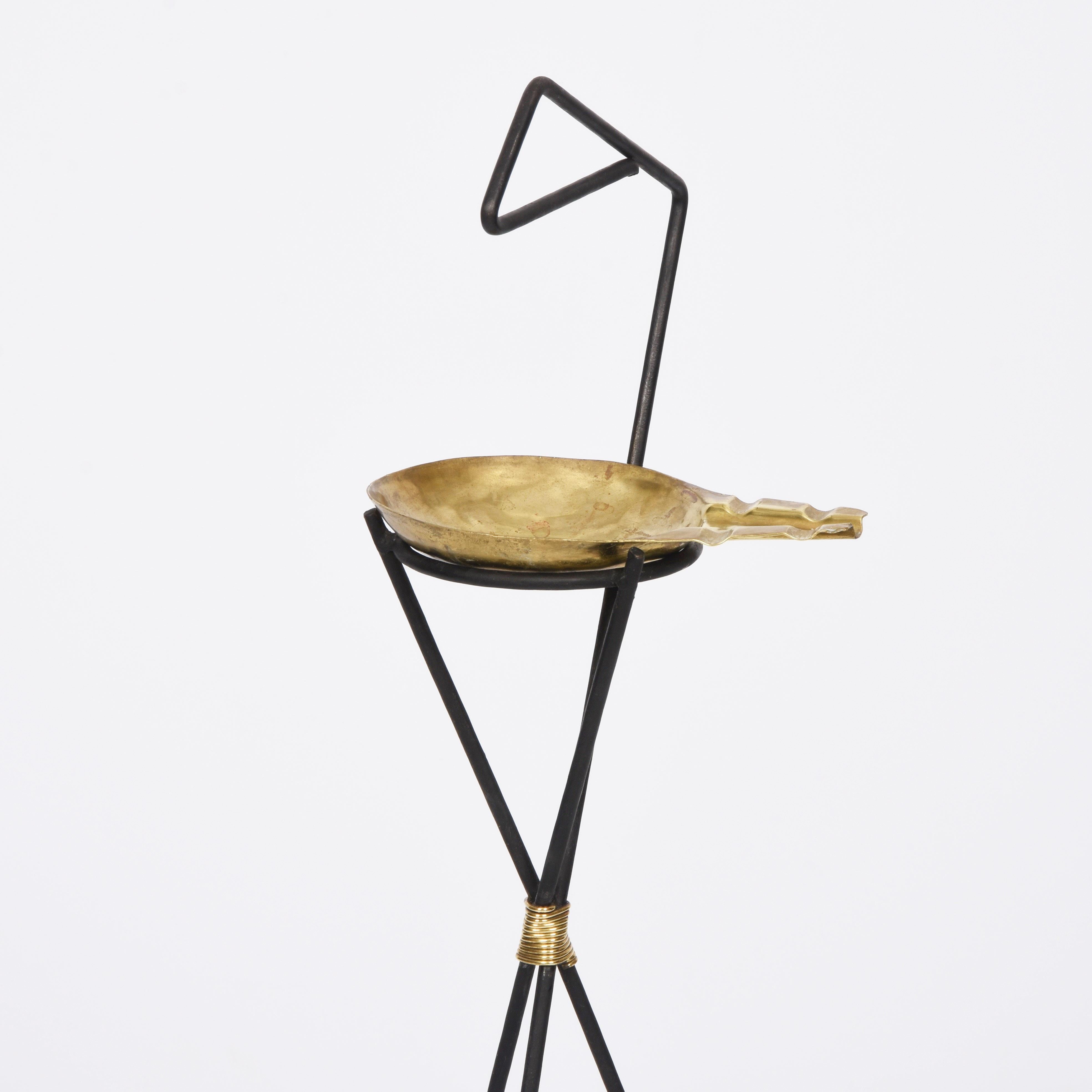 Mid-Century Modern Gilded Brass and Black Iron Italian Ashtray, 1950s 2