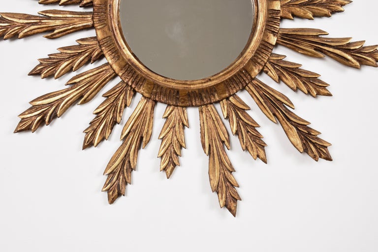 Mid-Century Modern Gilded Wood French Sunburst Wall Mirror, 1950s For Sale 8