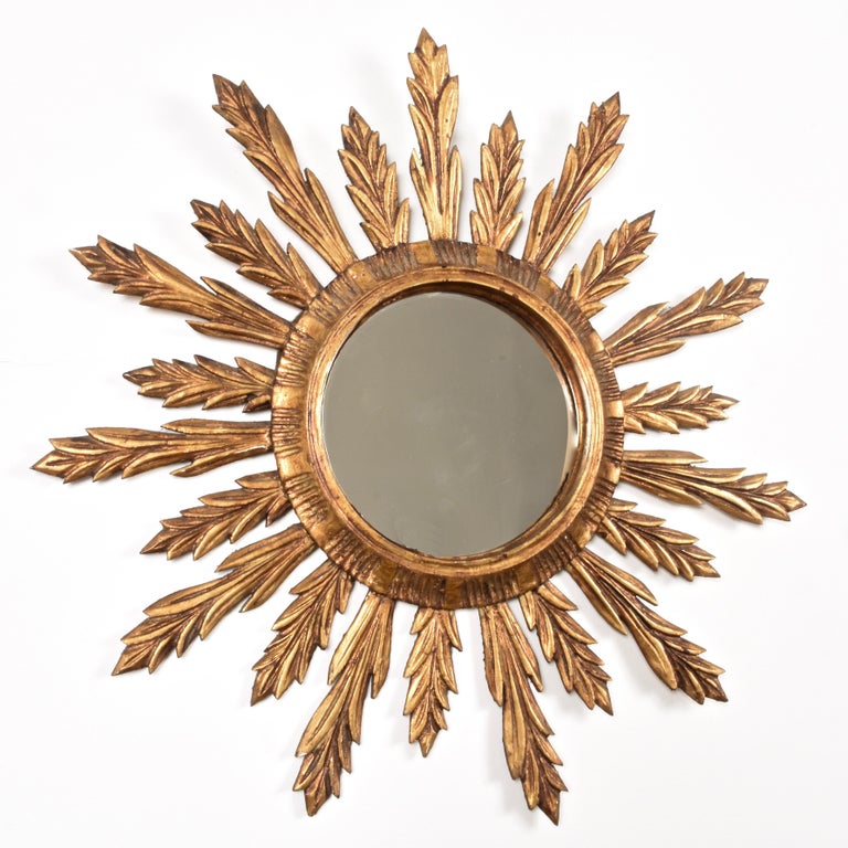 Mid-Century Modern Gilded Wood French Sunburst Wall Mirror, 1950s In Good Condition For Sale In Roma, IT