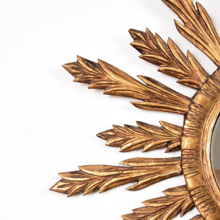 Mid-Century Modern Gilded Wood French Sunburst Wall Mirror, 1950s For Sale 5