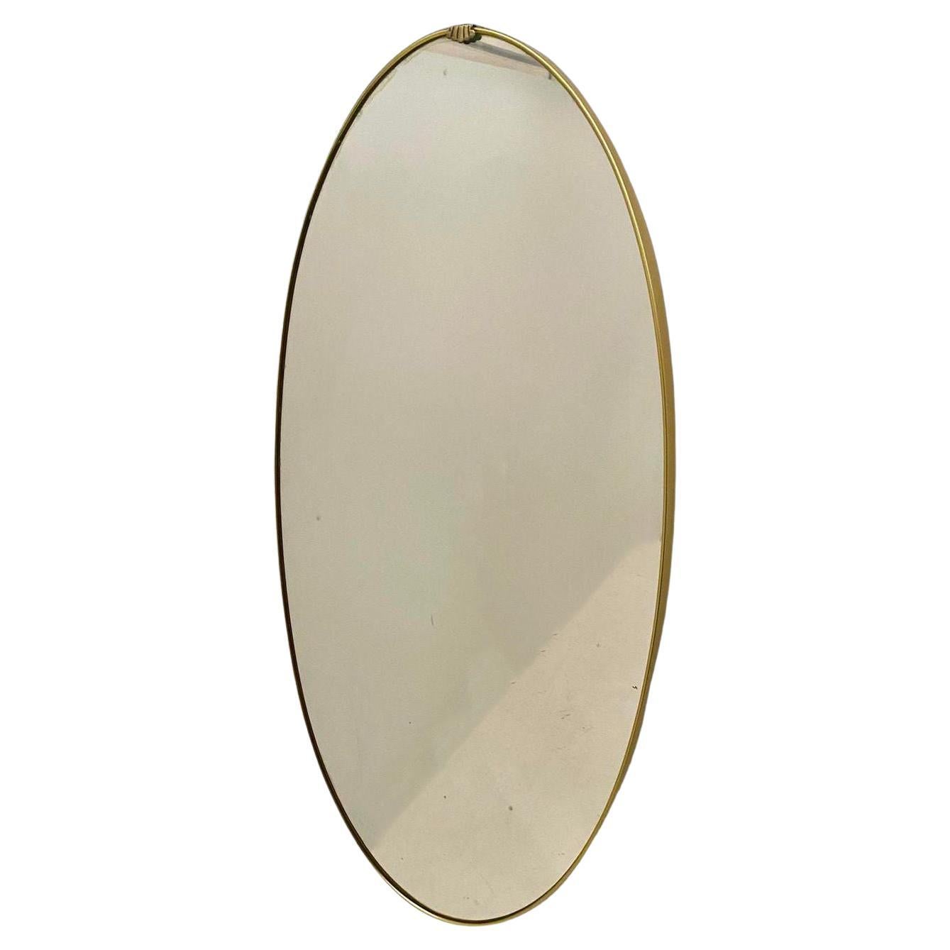 Midcentury Modern Gio Ponti Stye Oval Brass Mirror , Italy 1950s
