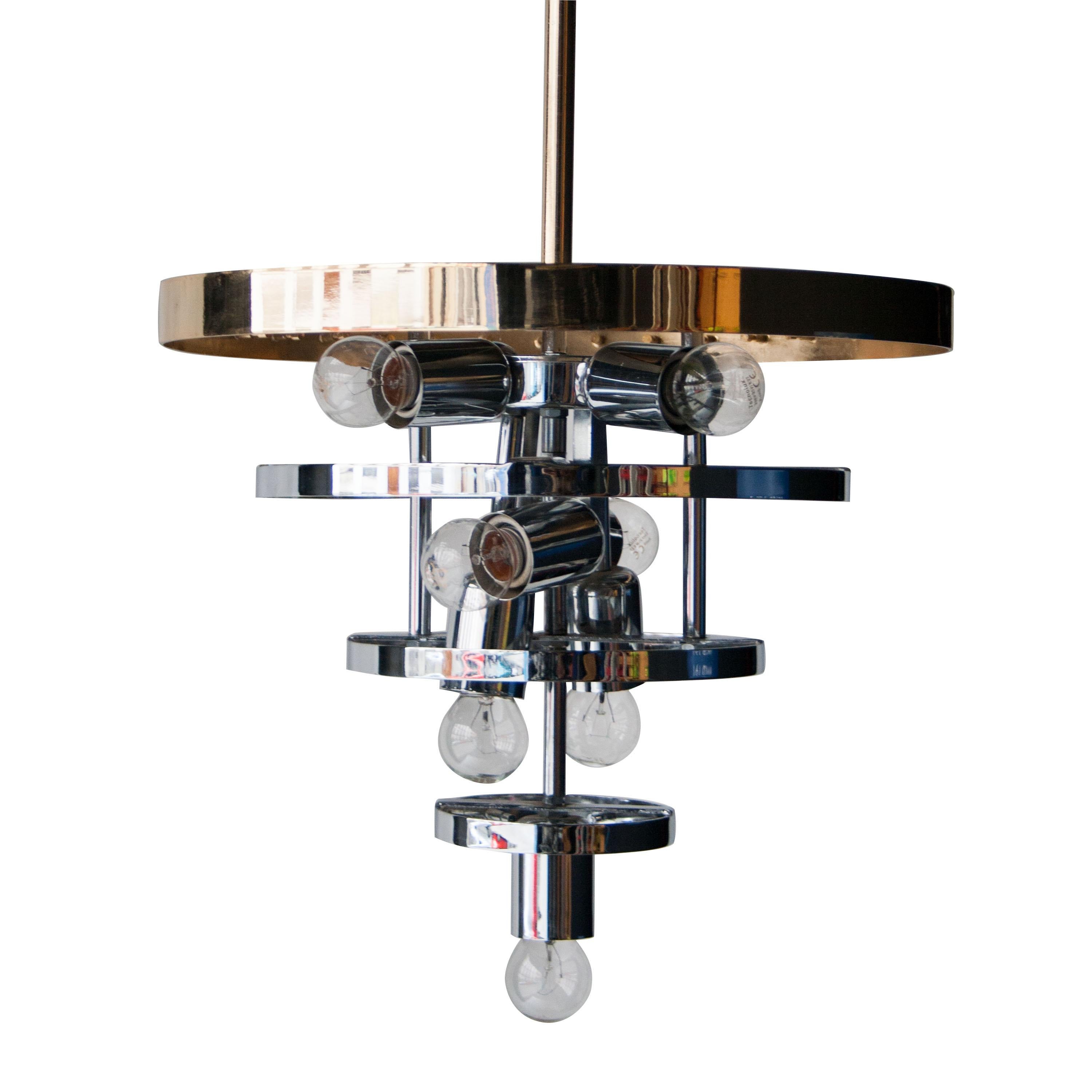 Mid-Century Modern Glass and Brass Chandelier Lamp, Italy, 1970 For Sale 1