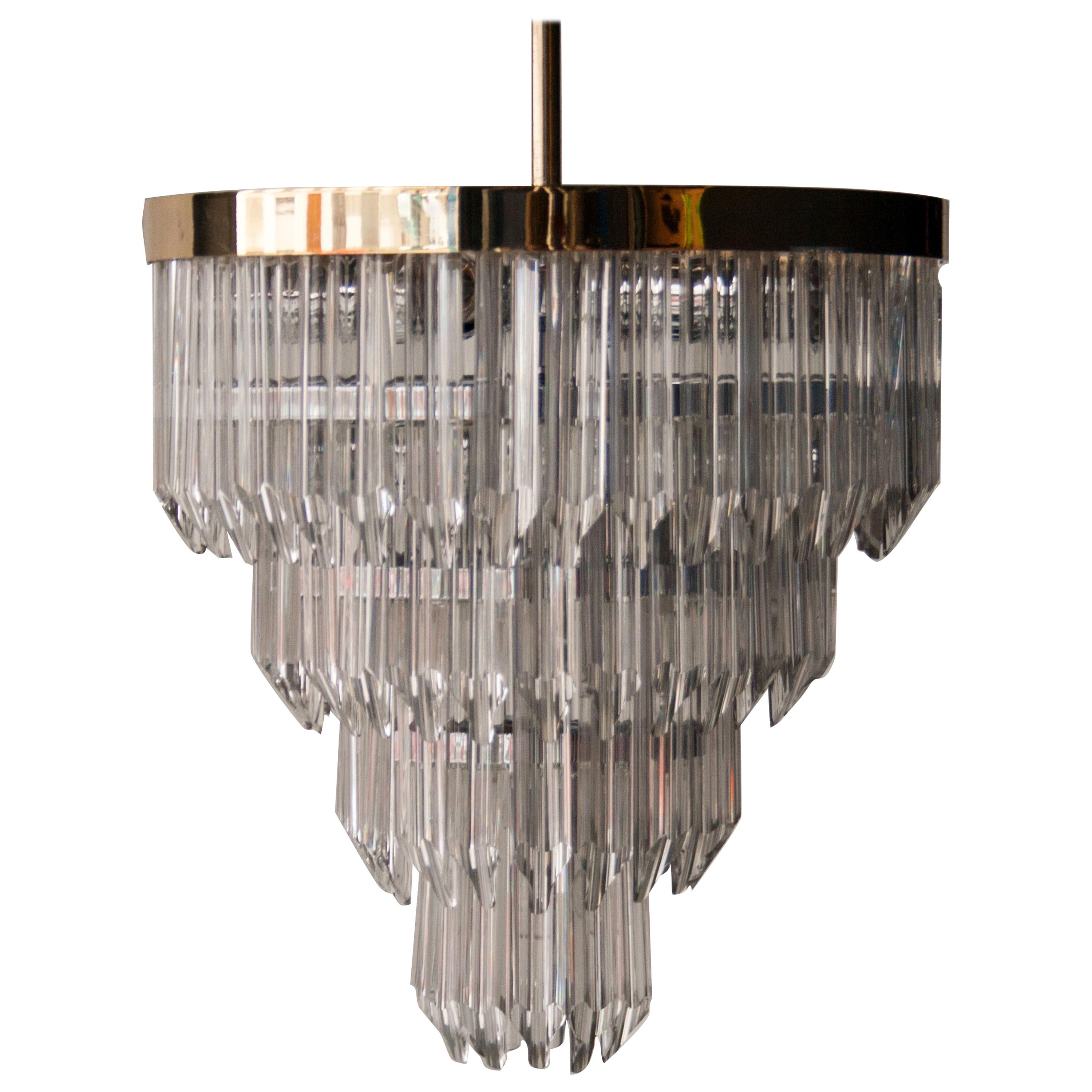 Mid-Century Modern Glass and Brass Chandelier Lamp, Italy, 1970 For Sale