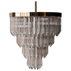 Mid-Century Modern Glass and Brass Chandelier Lamp, Italy, 1970