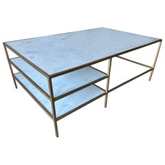 MidCentury Modern Gold Gilt Metal and Marble Three Tier Coffee Table
