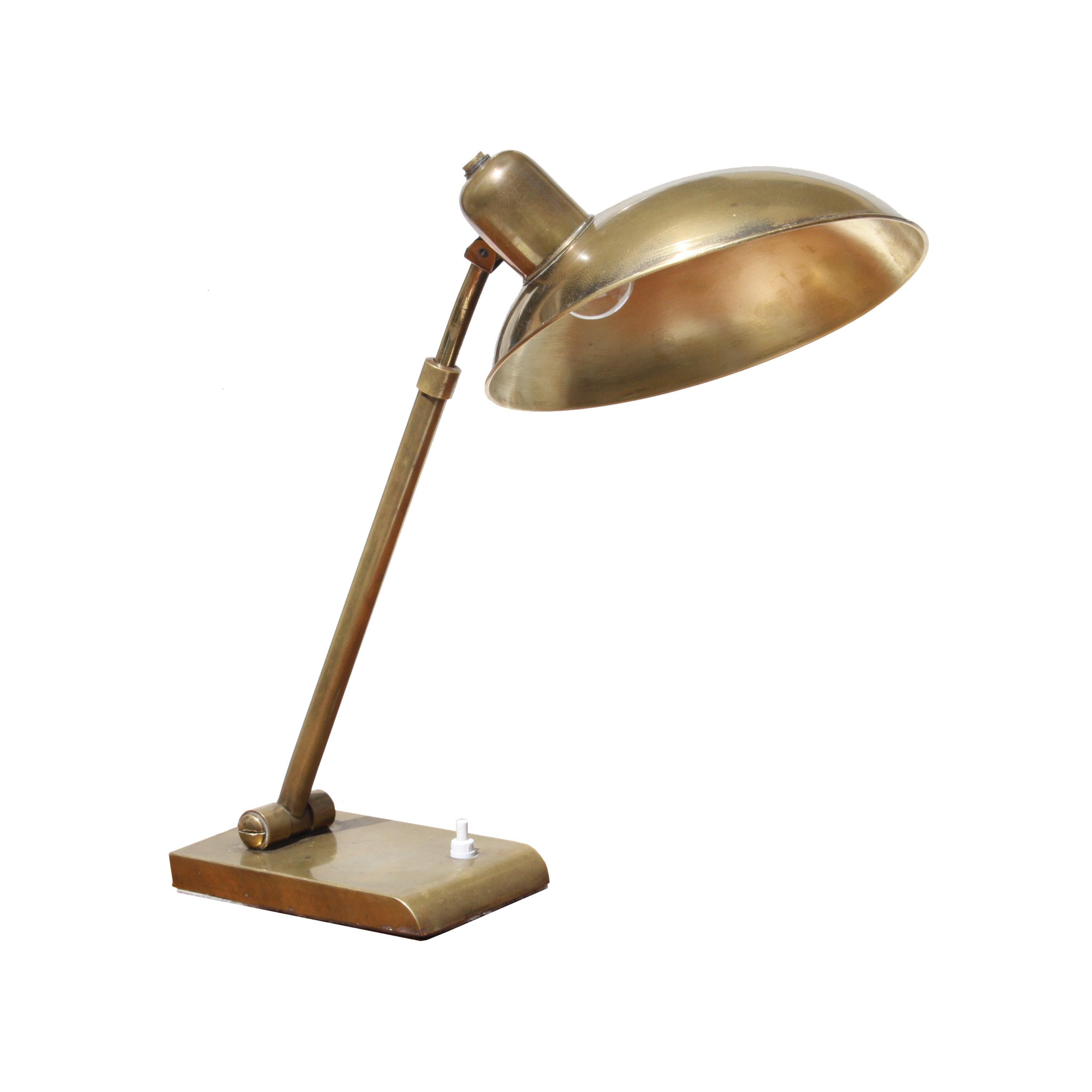 Belgian Midcentury Modern Gold Structure Brass Desk Lamp. Belgium, 1940