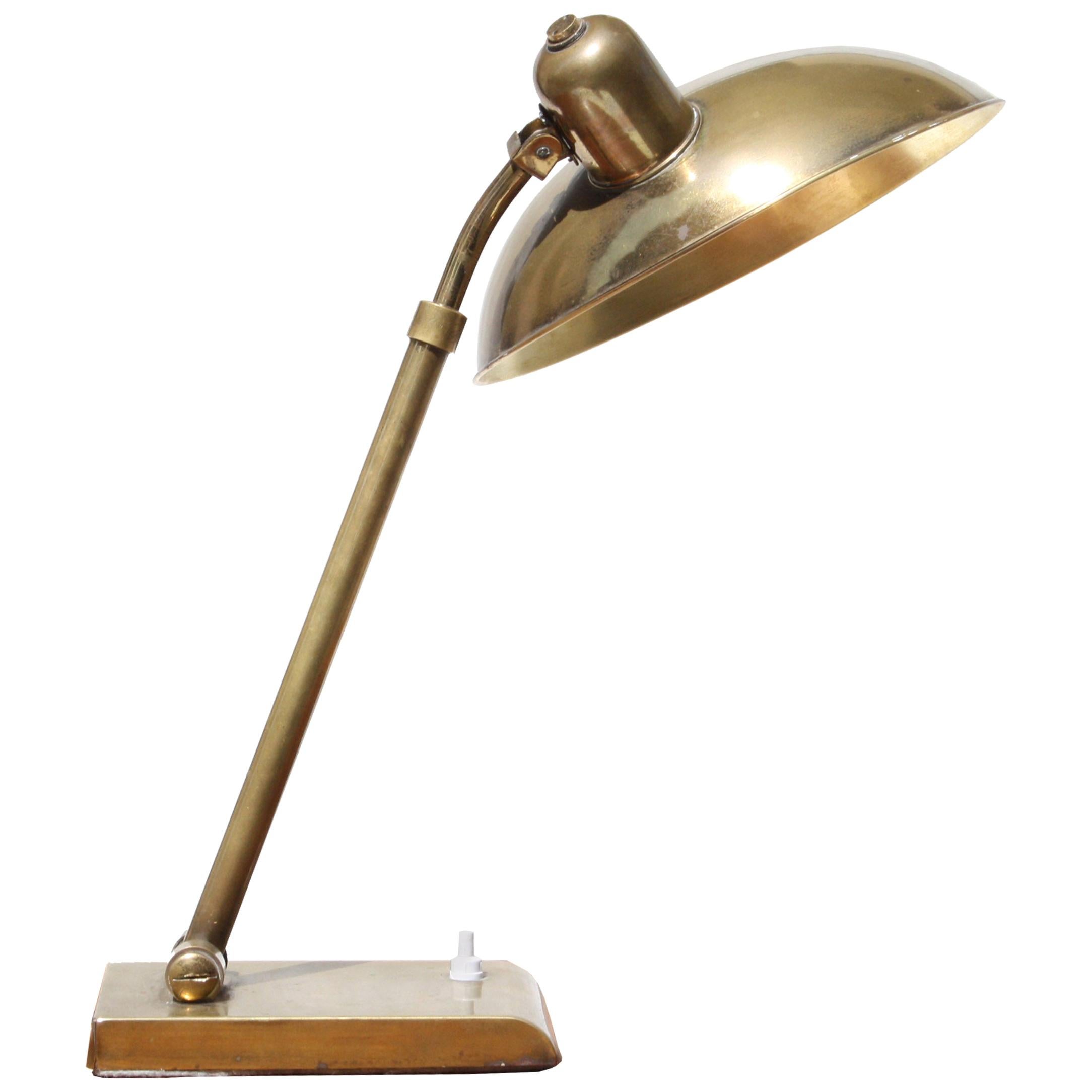 Midcentury Modern Gold Structure Brass Desk Lamp. Belgium, 1940