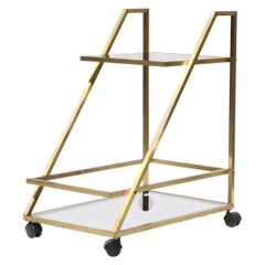 Mid-Century Modern Golden Brass Smoked Glass French Bar Cart, 1970