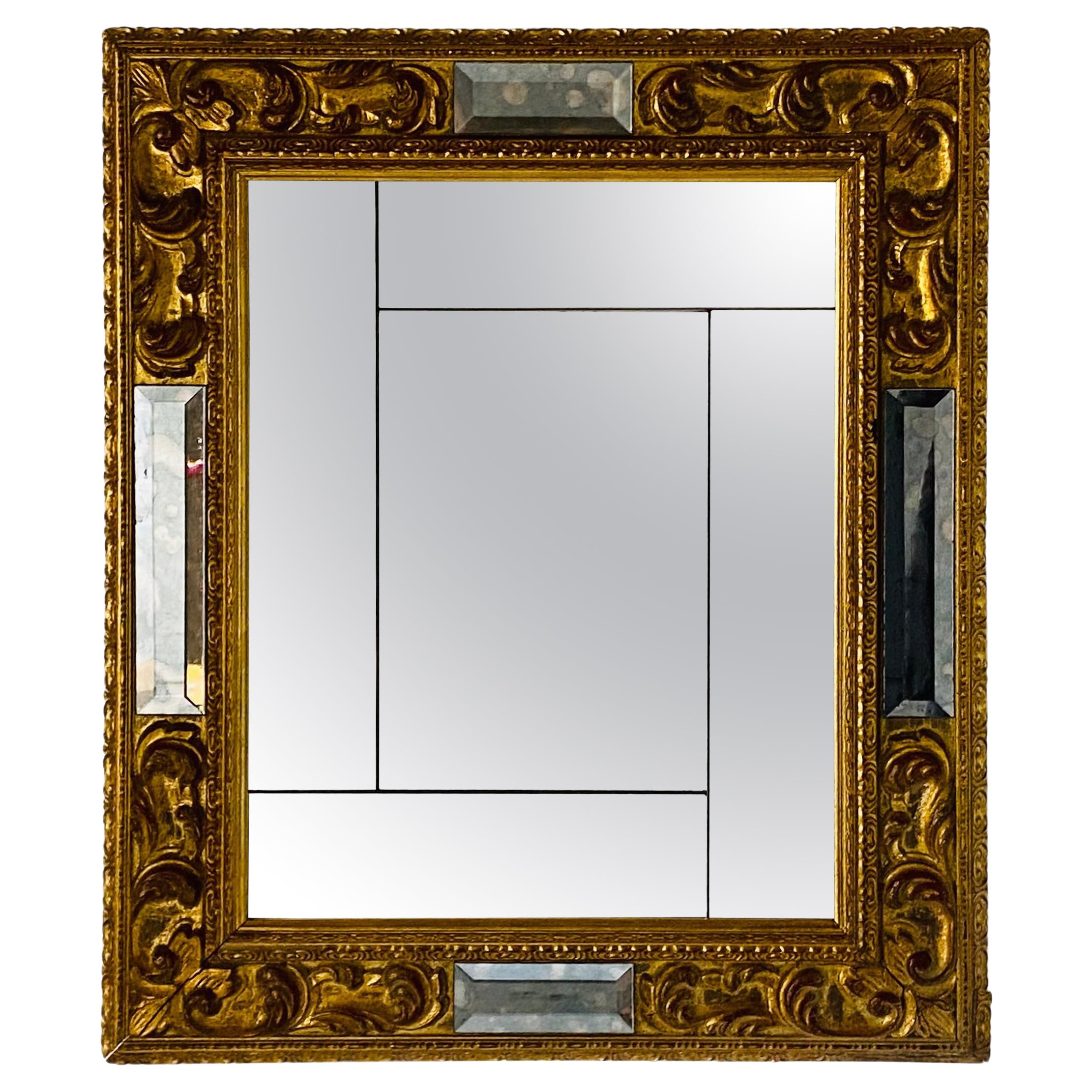 Midcentury Modern Goldenrod Rectangular Wood Mirror, Italy 1950's