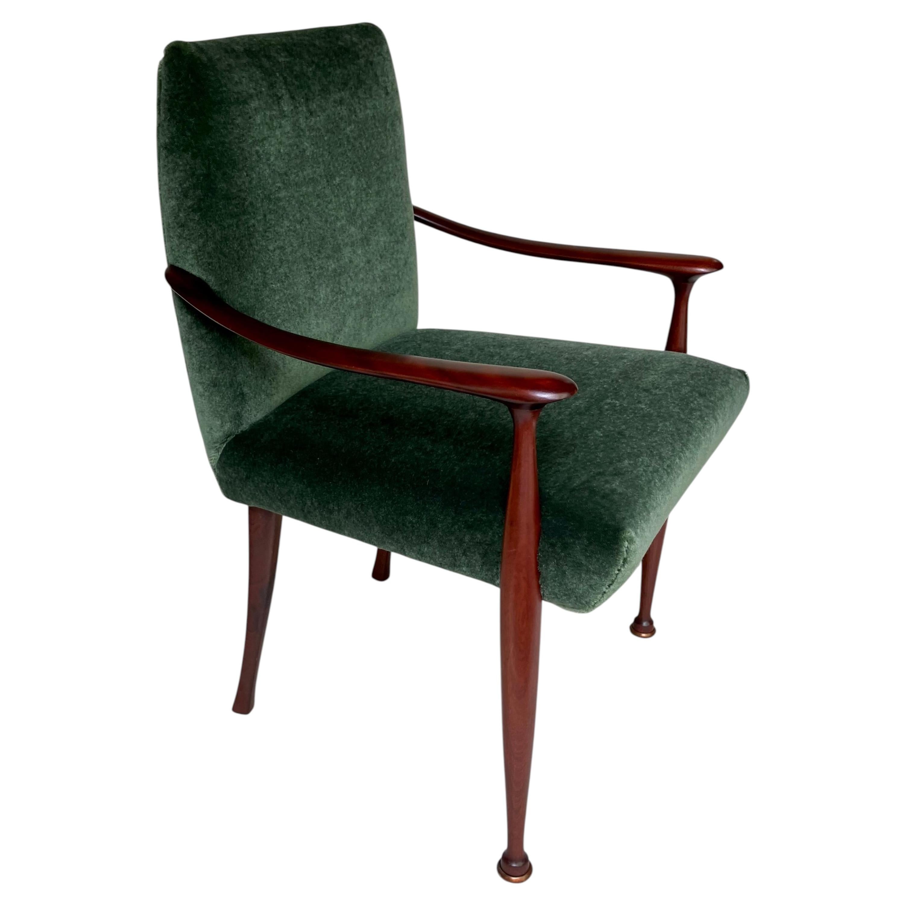 Midcentury Modern Green Mohair Chair