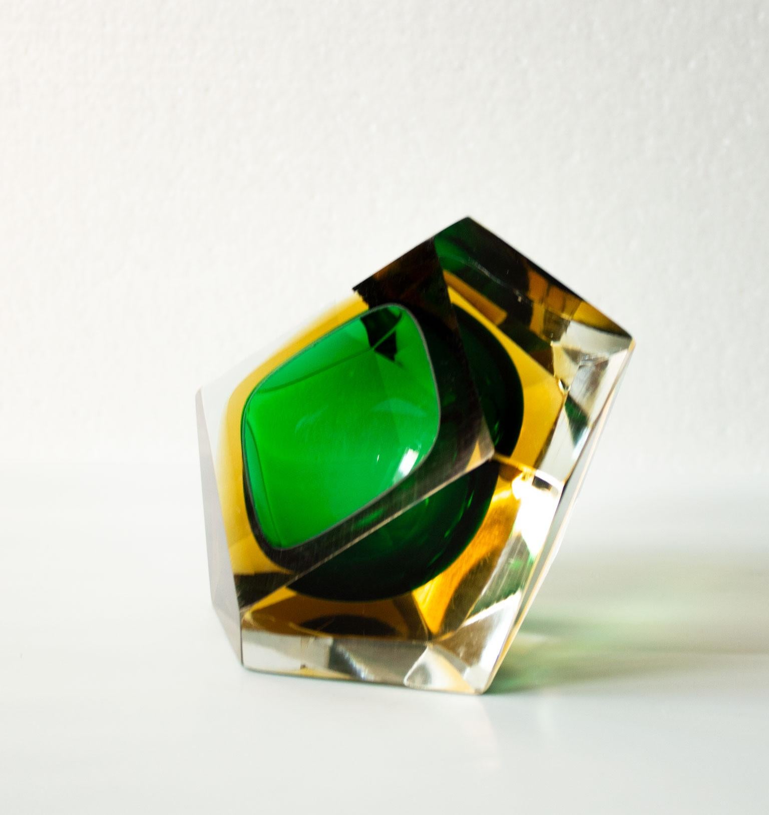 Swedish Mid-Century Modern Green Sommerso Murano Glass Bowl Attributed to Flavio Poli