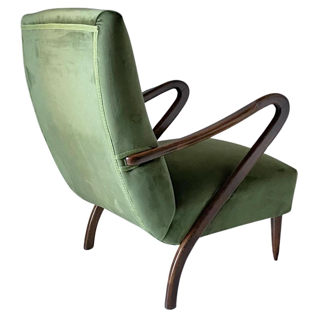 Mid-Century Modern Midcentury modern Green Velvet Armchair, Guglielmo Ulrich, Italy 1950 's