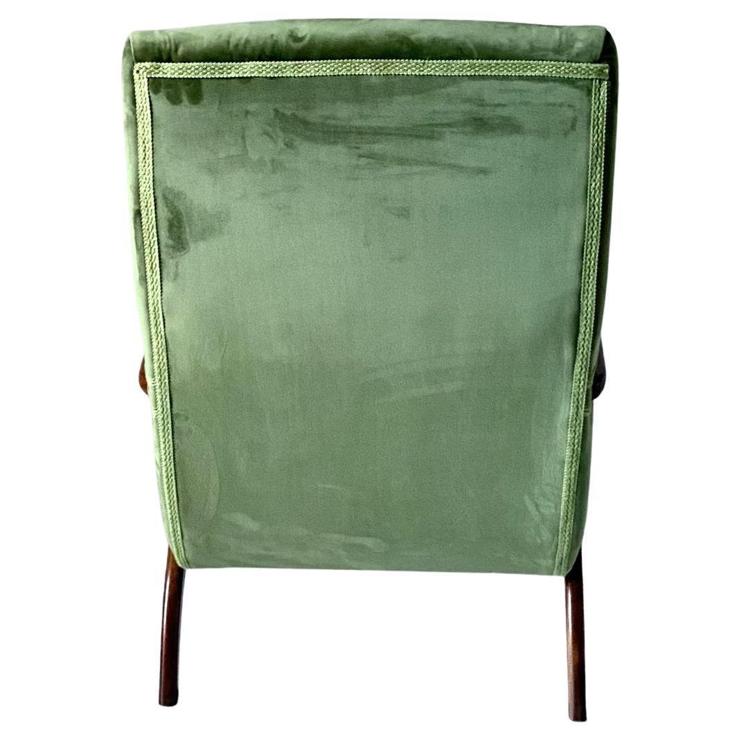 Italian Midcentury modern Green Velvet Armchair, Guglielmo Ulrich, Italy 1950 's