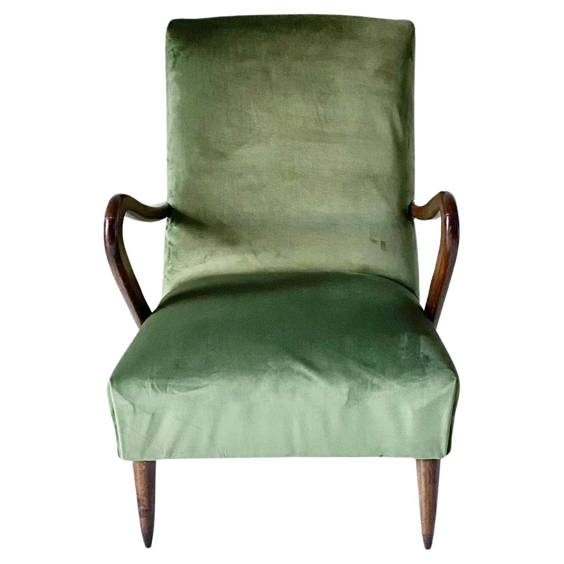 Midcentury modern Green Velvet Armchair, Guglielmo Ulrich, Italy 1950 's In Good Condition In Ceglie Messapica, IT