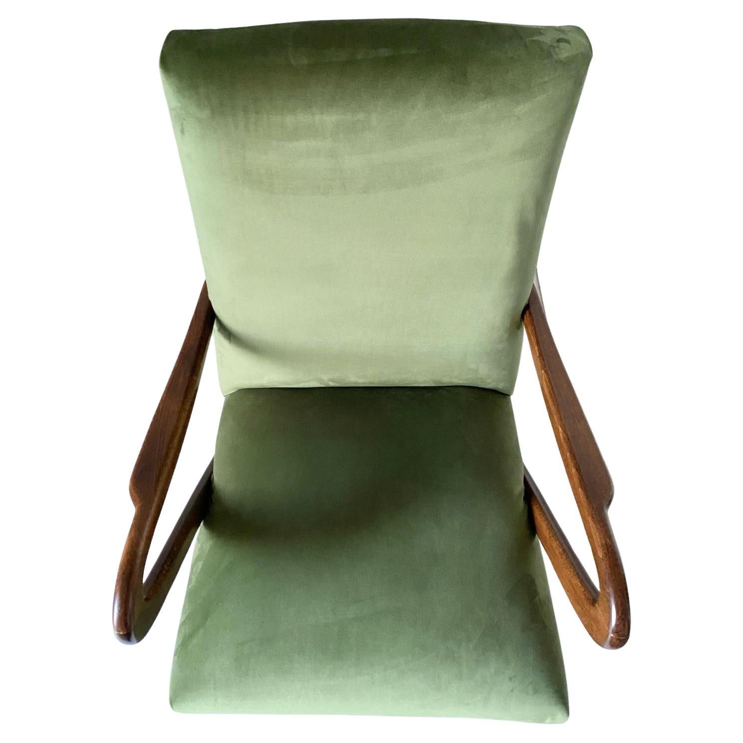 Mid-20th Century Midcentury modern Green Velvet Armchair, Guglielmo Ulrich, Italy 1950 's