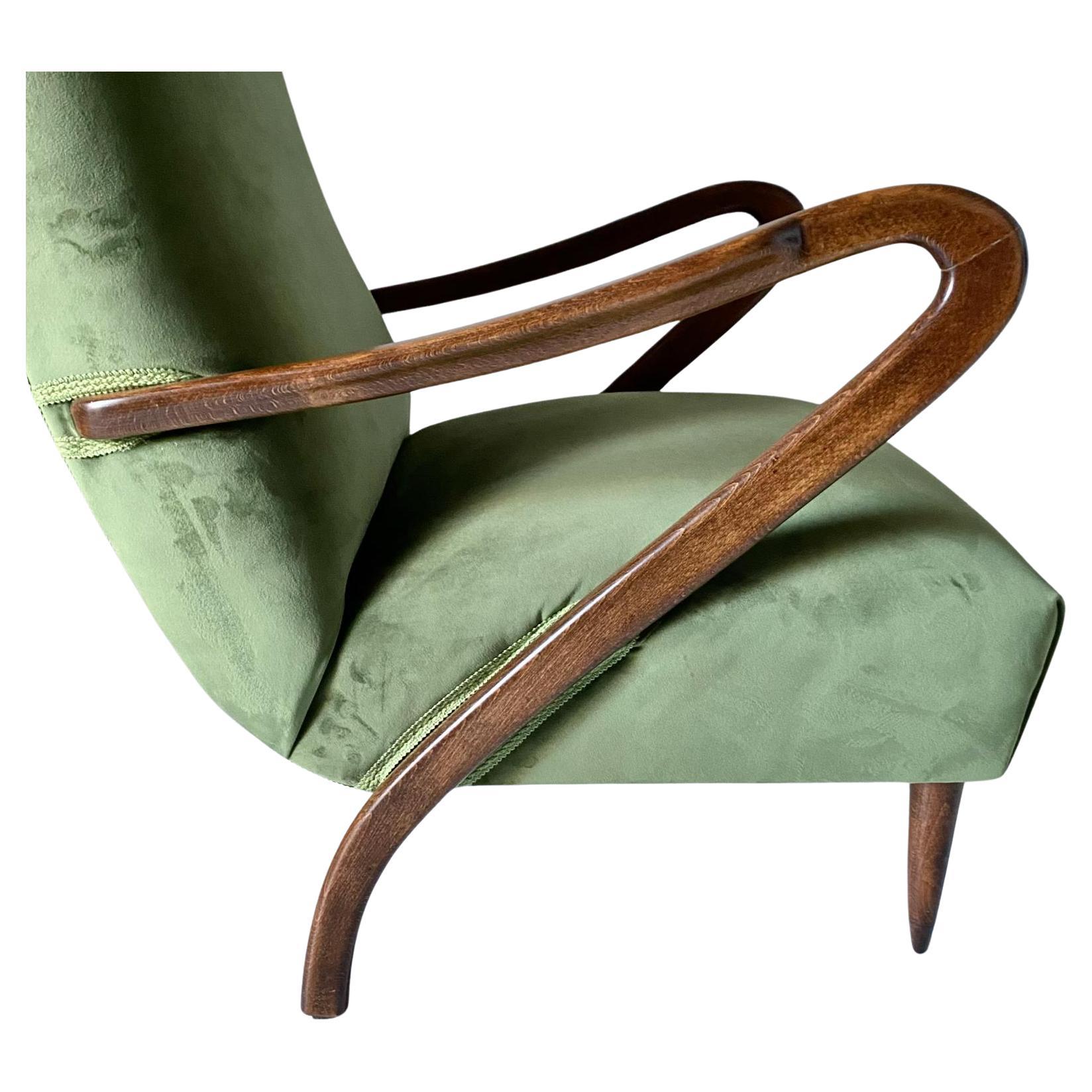 Midcentury modern Green Velvet Armchair, Guglielmo Ulrich, Italy 1950 's 1