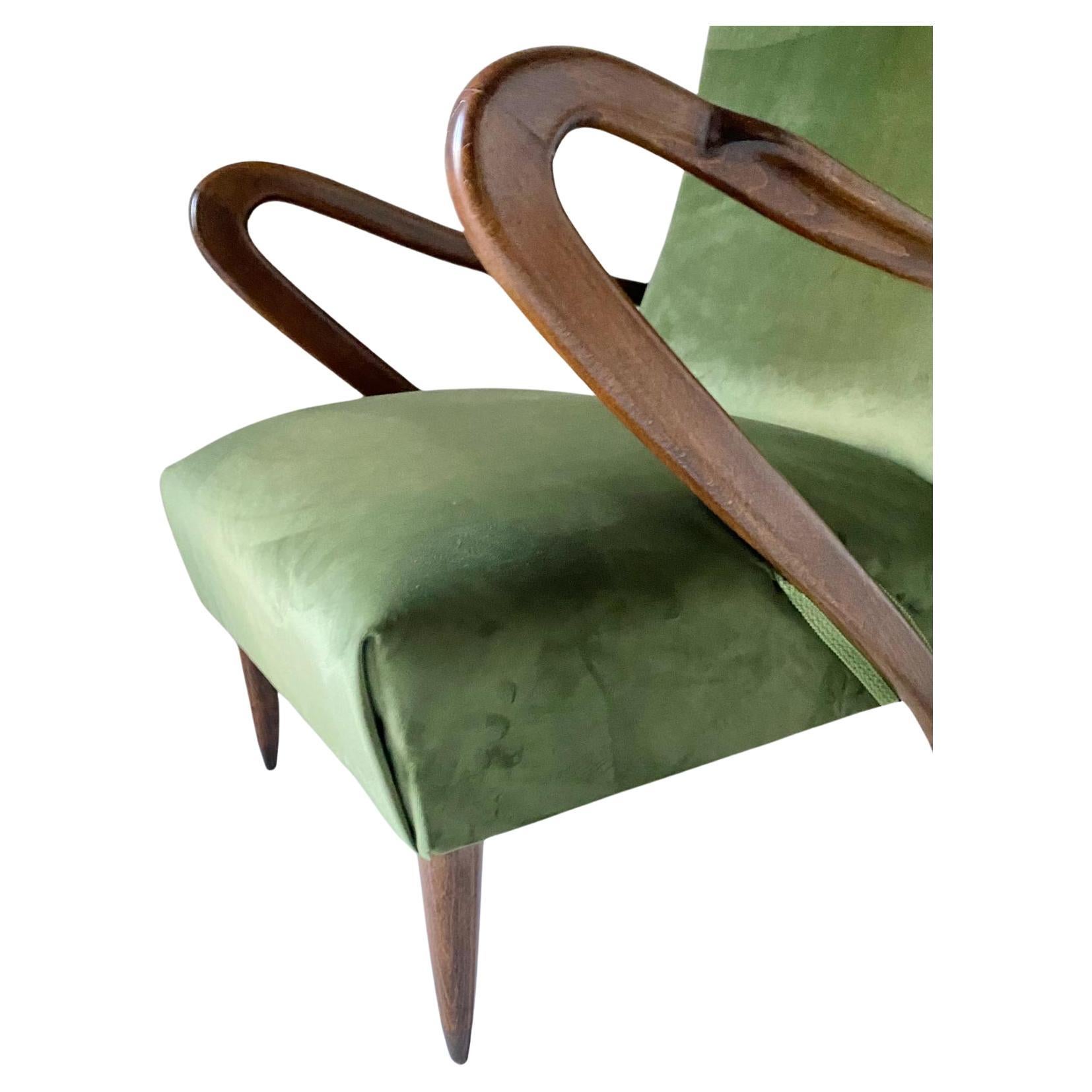 Midcentury modern Green Velvet Armchair, Guglielmo Ulrich, Italy 1950 's 2