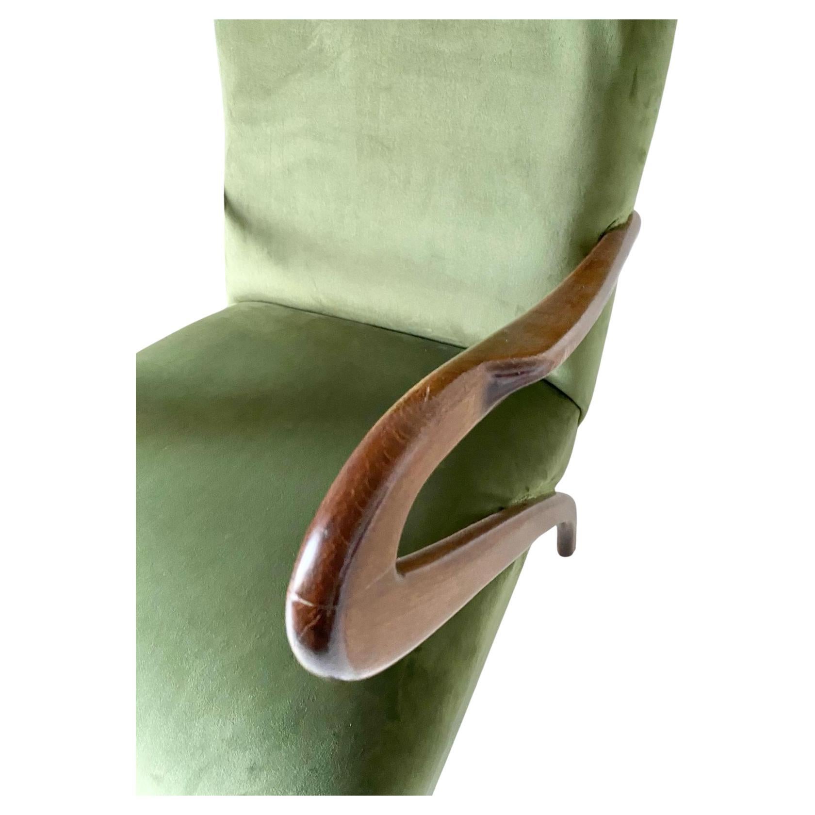 Midcentury modern Green Velvet Armchair, Guglielmo Ulrich, Italy 1950 's 3