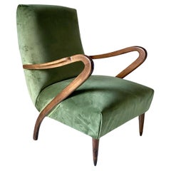 Midcentury modern Green Velvet Armchair, Guglielmo Ulrich, Italy 1950 's