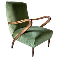 Midcentury modern Green Velvet Armchair, Guglielmo Ulrich, Italien 1950 's