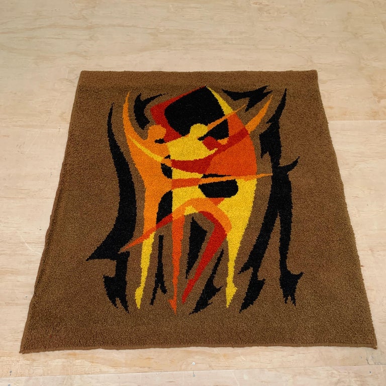 MidCentury Modern Hand Knotted and Colorful Rug or Wall Tapestry W