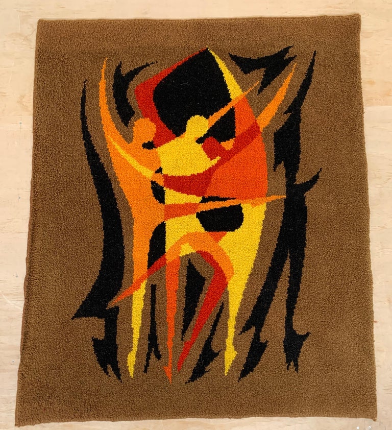 MidCentury Modern Hand Knotted and Colorful Rug or Wall Tapestry W