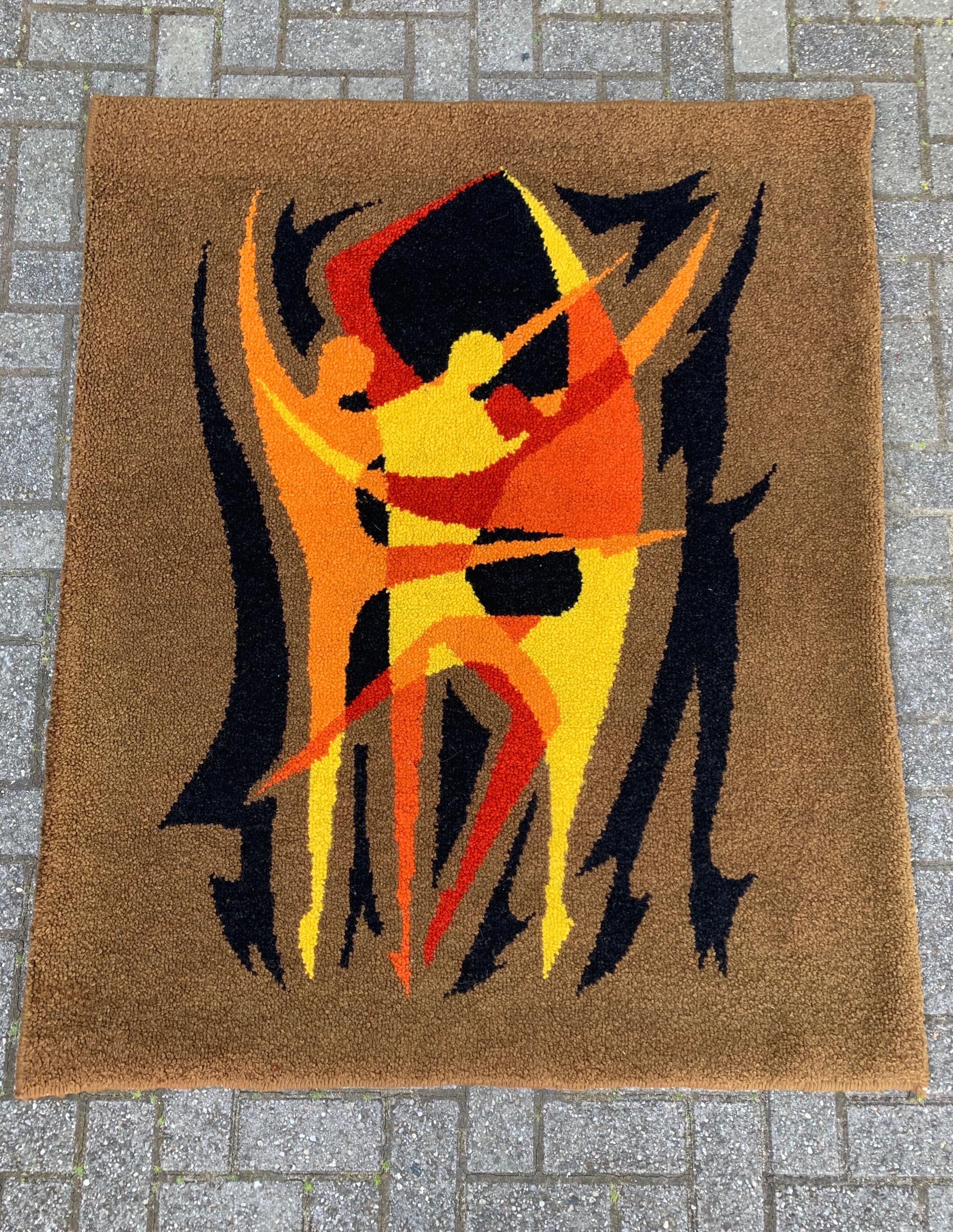 Mid-Century Modern Hand Knotted & Colorful Rug or Wall Tapestry W. Dancers 1970s 10