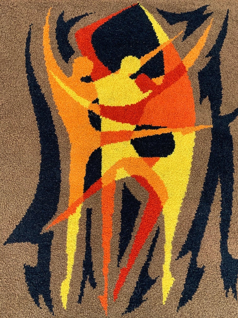 MidCentury Modern Hand Knotted and Colorful Rug or Wall Tapestry W