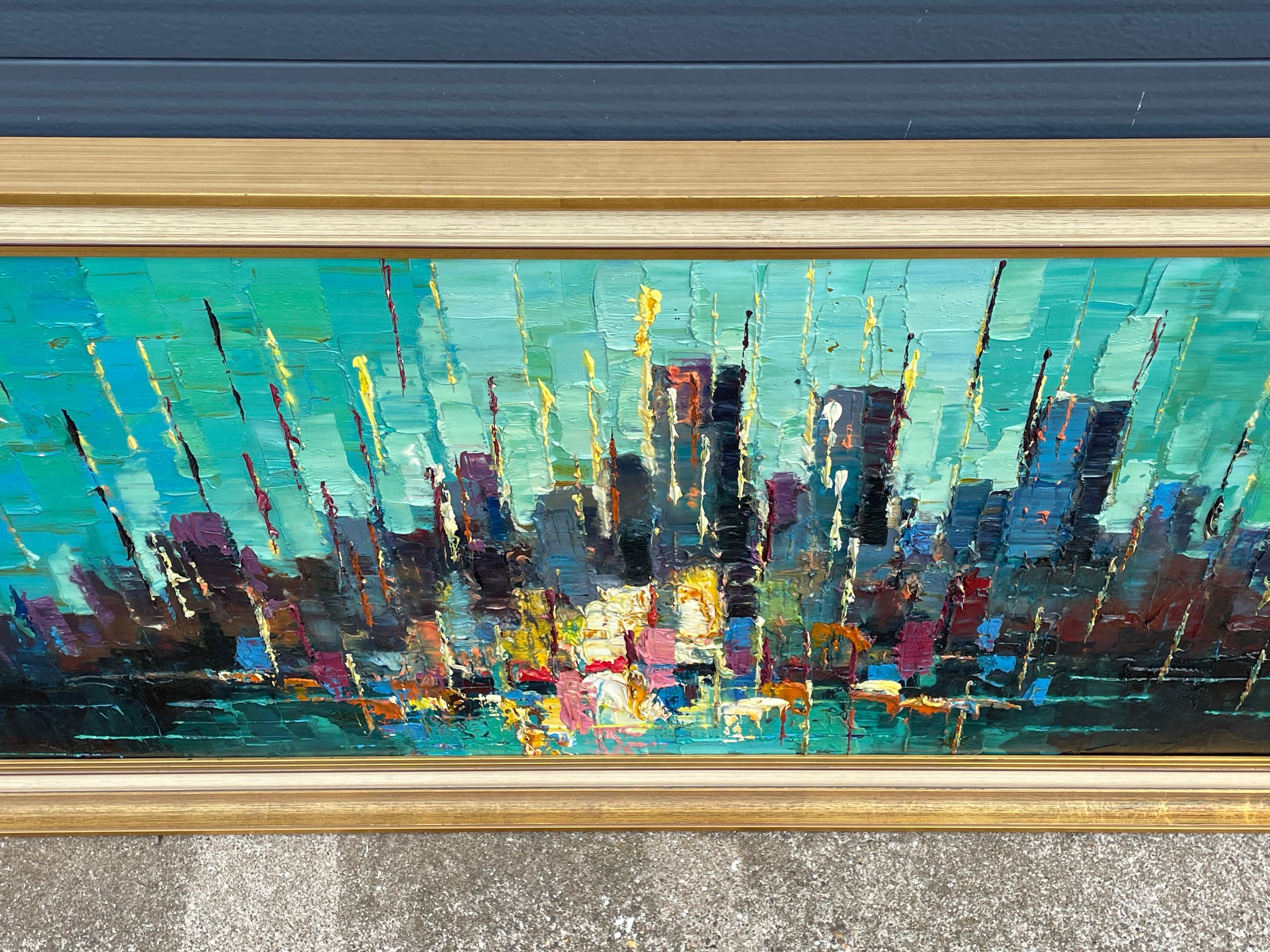 Toile The Moderns Peinture abstraite à l'huile sur toile American Skyline en vente