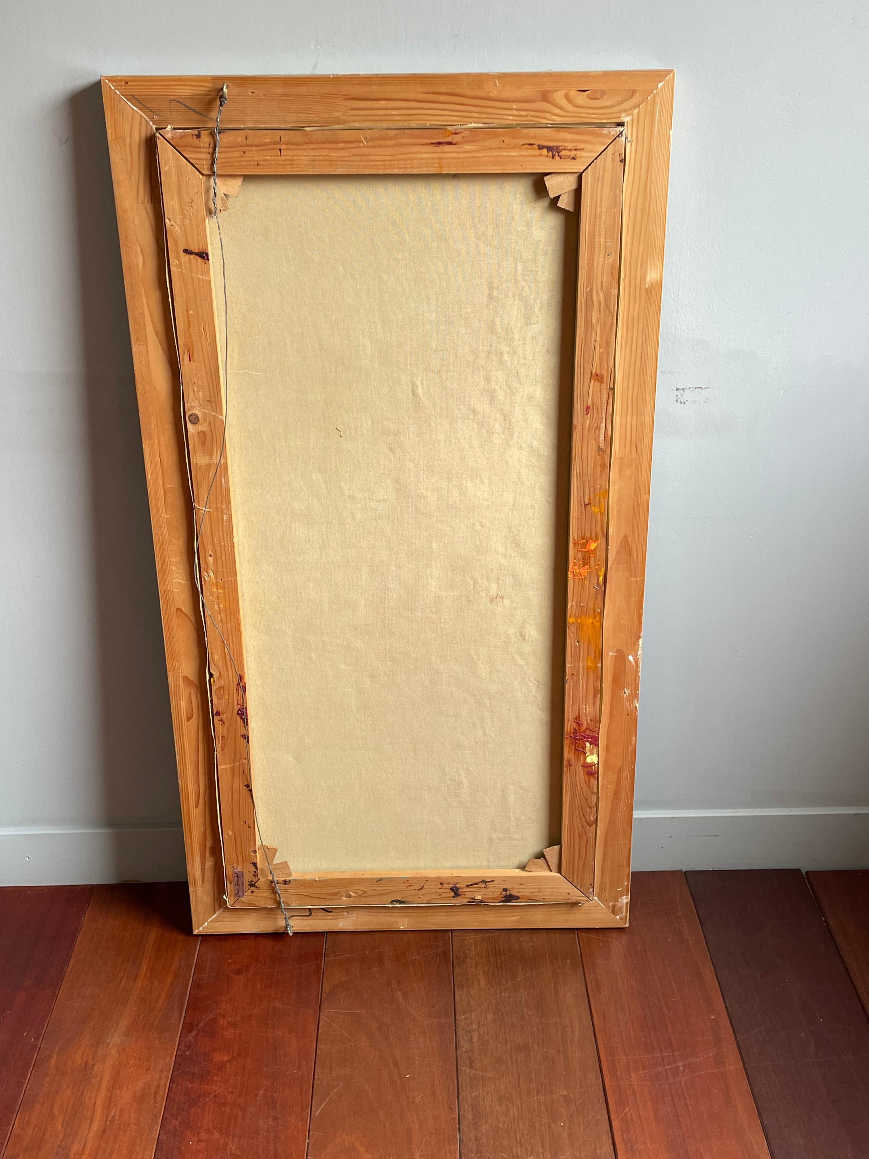 Olio astratto su tela dipinto a mano in stile Midcentury Modern, Skyline Americano 1