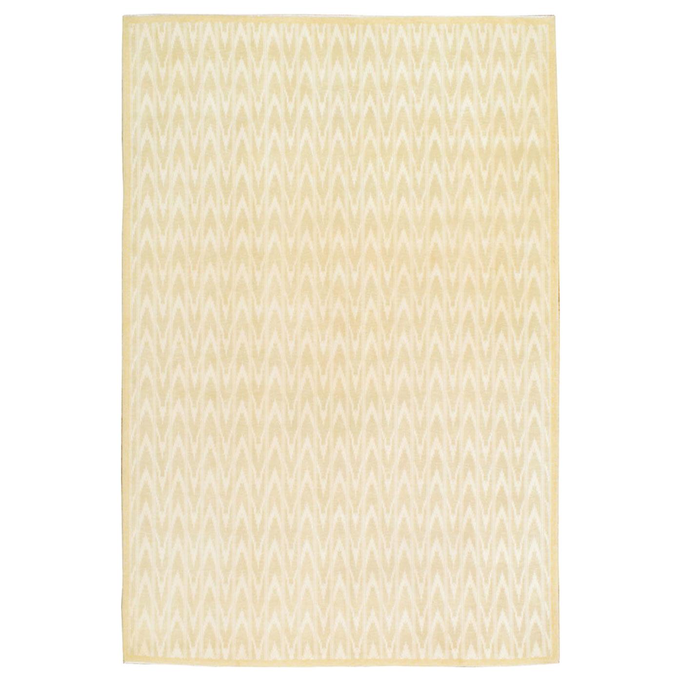 Midcentury Modern Handmade Accent Rug in Warm Beige and Ivory For Sale
