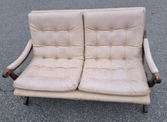 Midcentury Modern Hollywood Regency Tufted Leather Curved Leg Setee/Loveseat