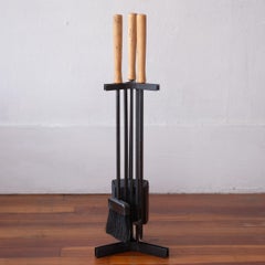 Midcentury Modern Iron and Wood Fire Place Tool Set